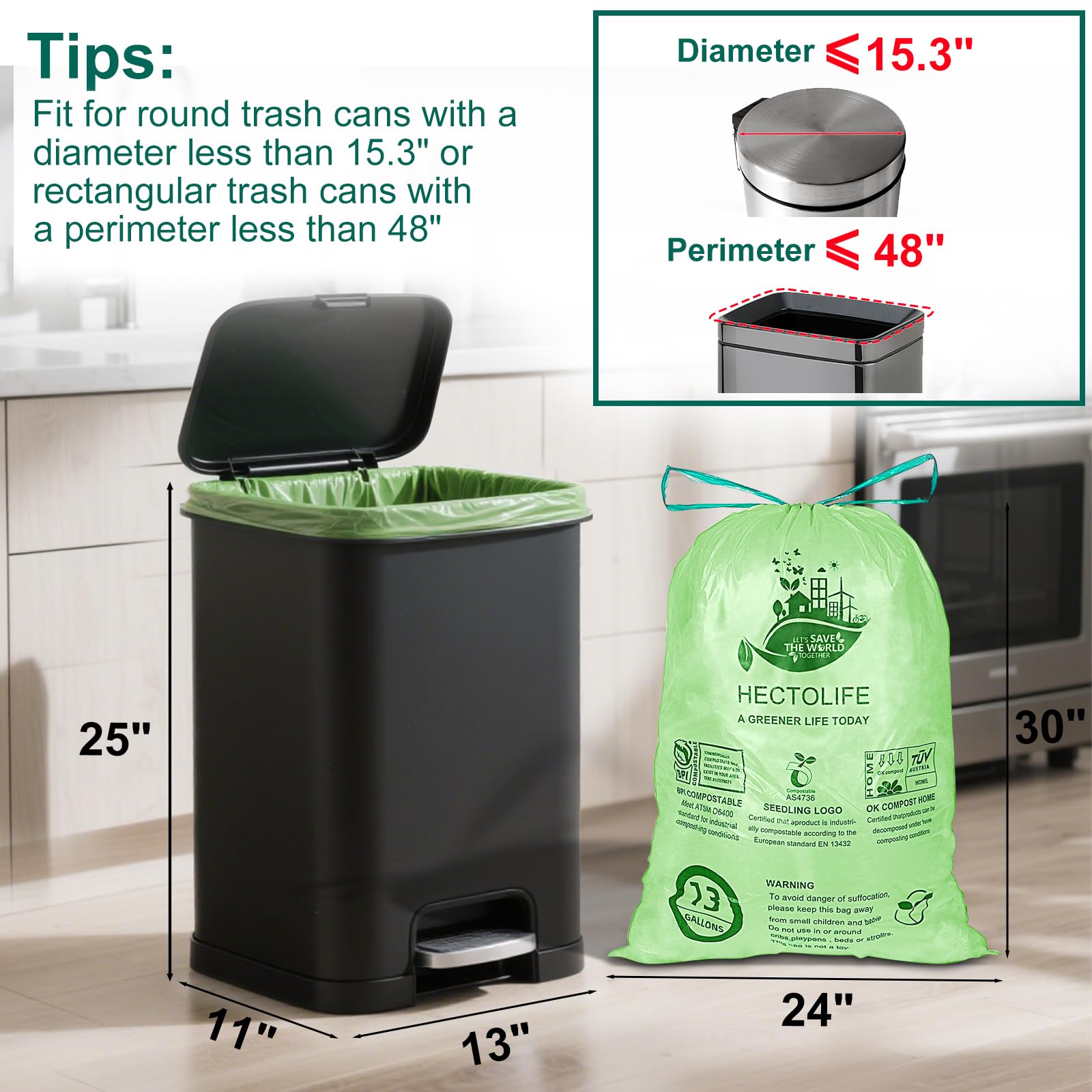 13 Gallon 200 Count Compostable Trash Bags with Home (50 Count)