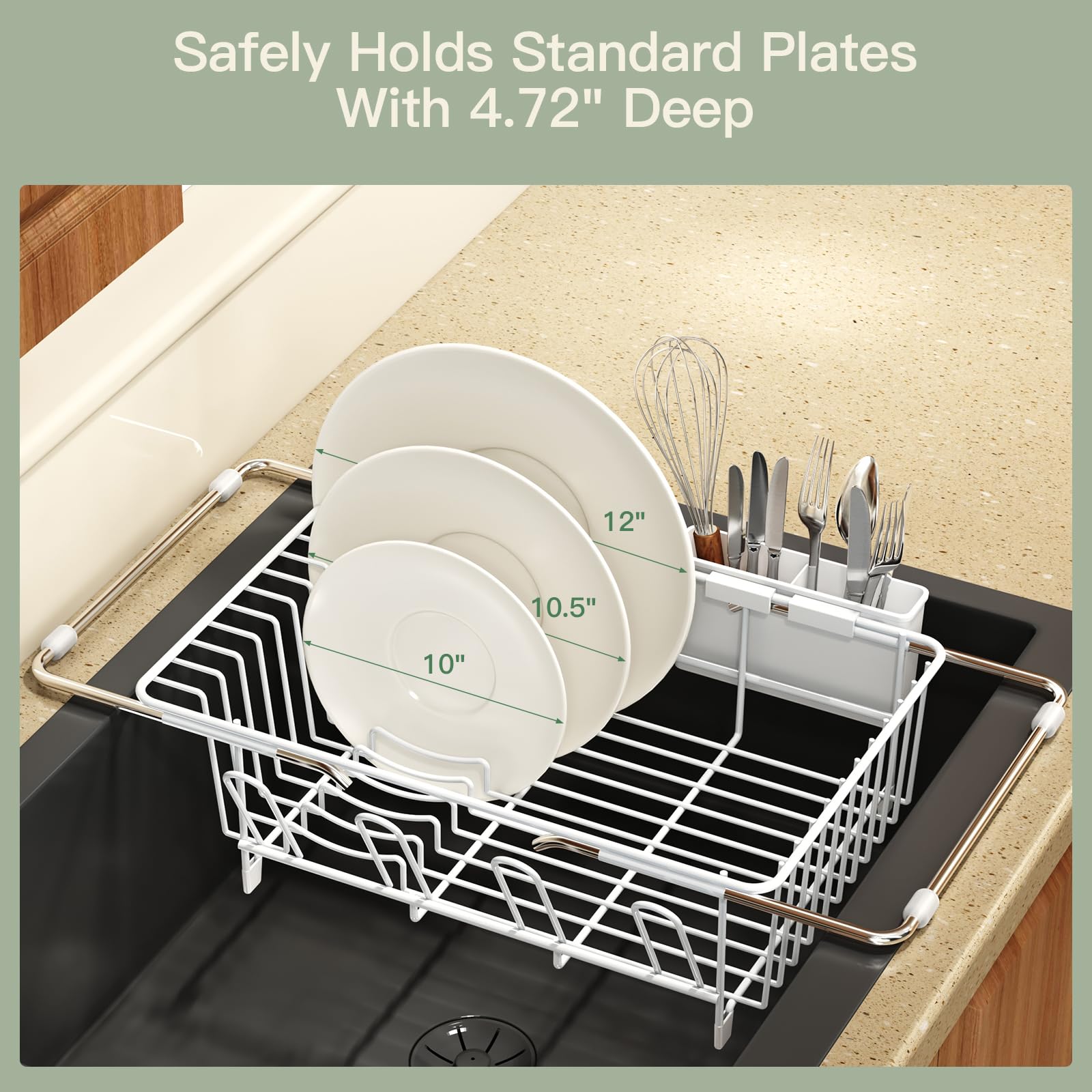 White Dish Drying Rack Over The Sink with Utensil Holder