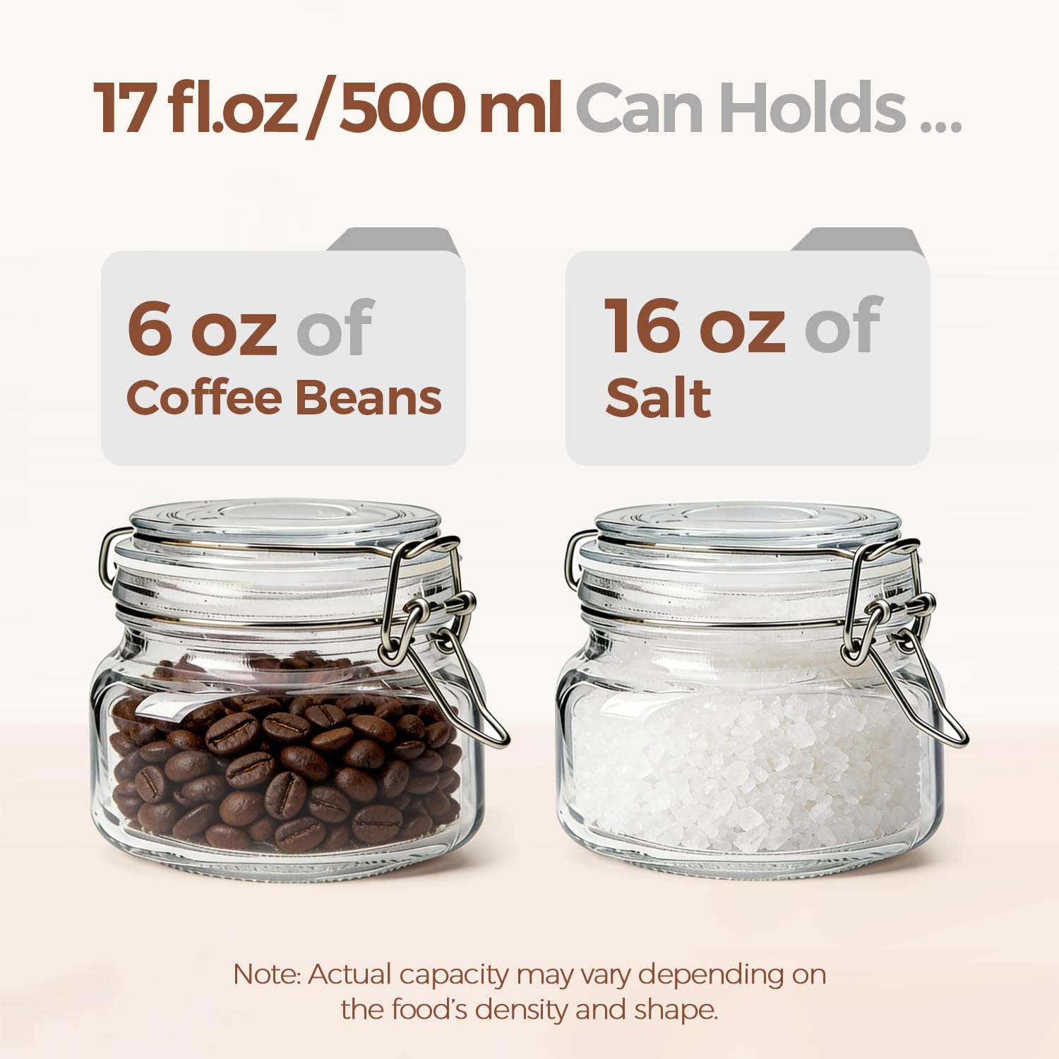 Square Small 17 oz Glass Jars with Airtight Lids 6 Pack Wide Mouth (6 Count)
