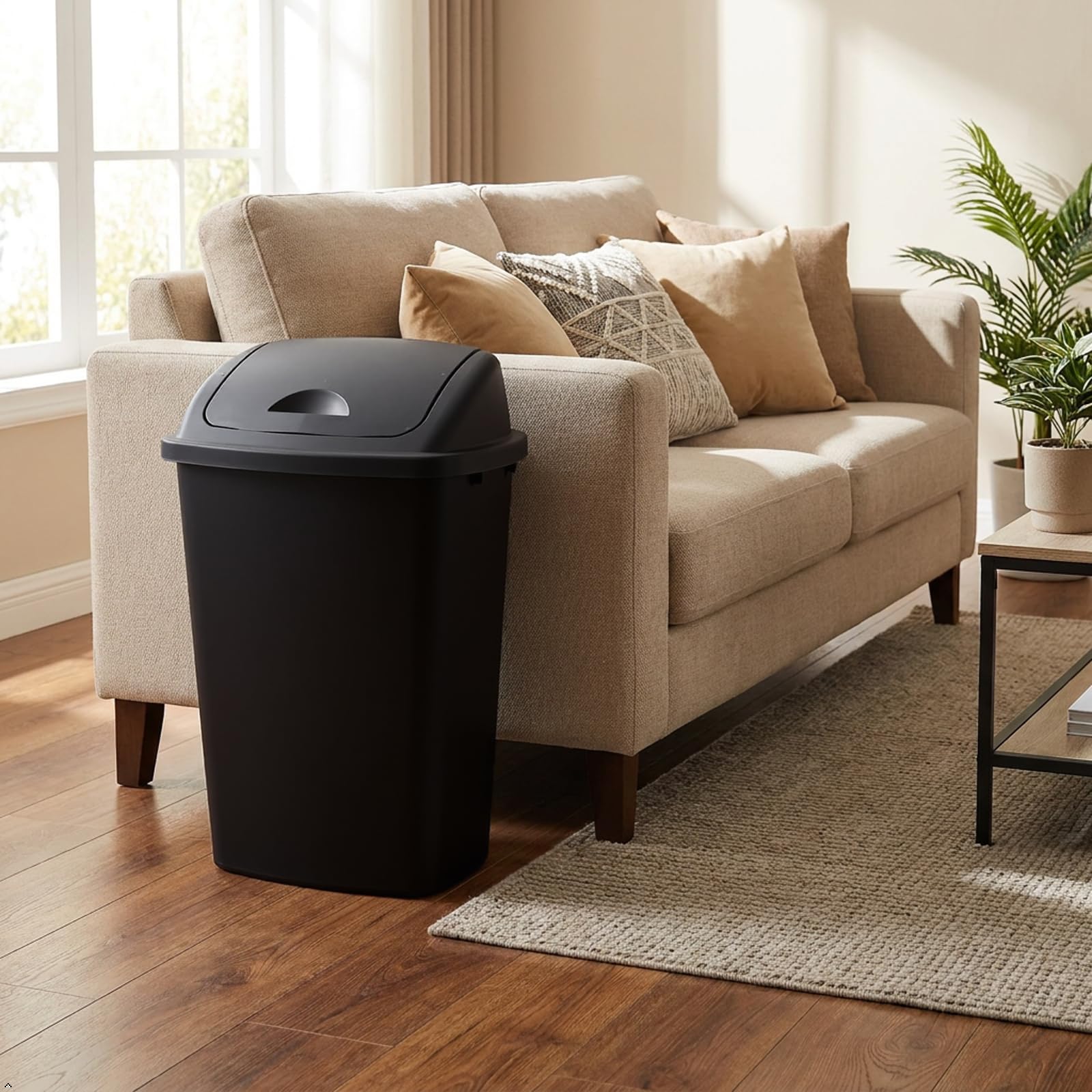 Black 13 Gallon Kitchen Trash Can with Swing Lid (4 Count)