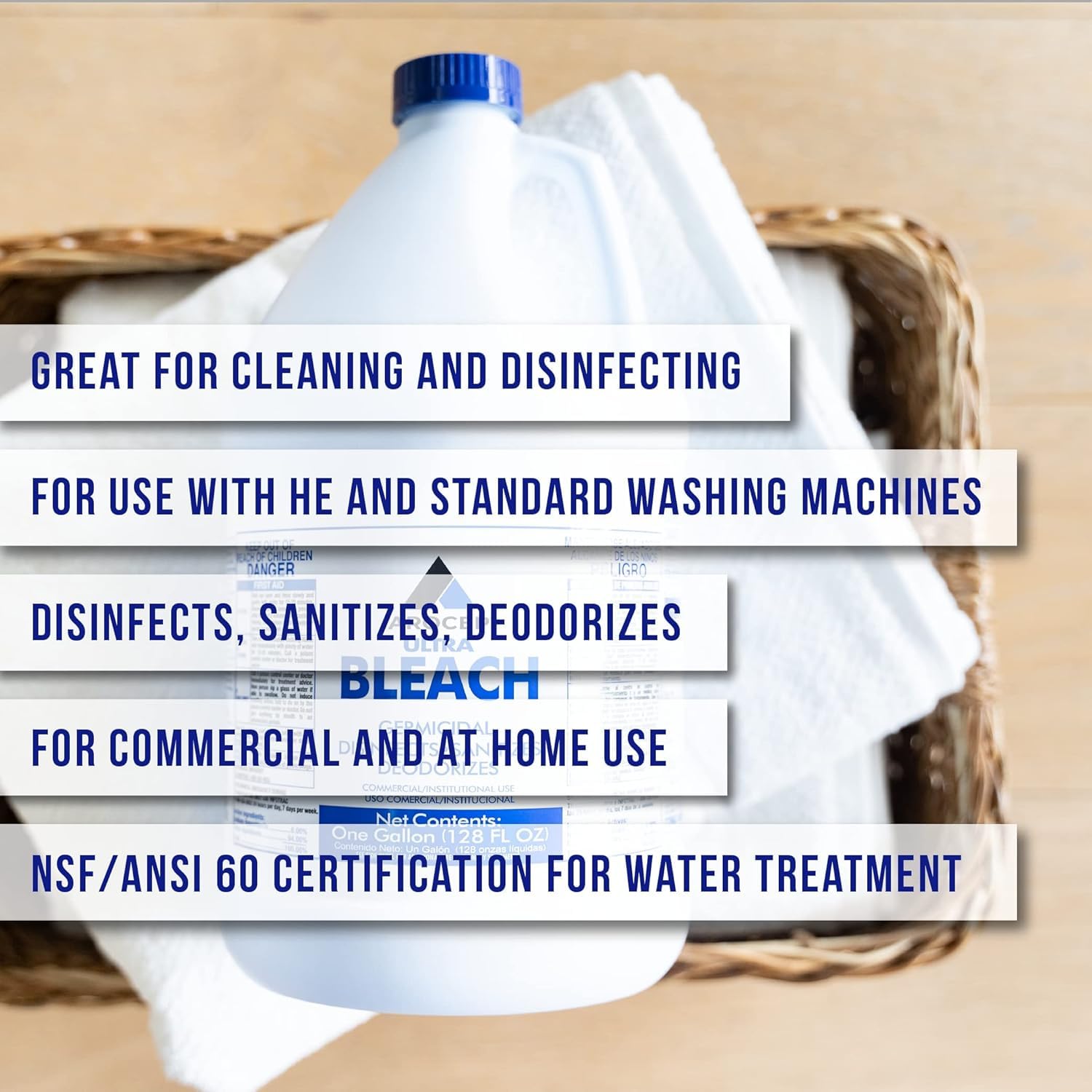 6 Gallons) Ultra Germicidal Liquid Bleach - For Laundry, Disinfecting, Sanitizing, Deodorizing, Mold & Mildew Stain Remover - 1 Gallon Jugs (768 Fl Oz) - ModHome Supplies