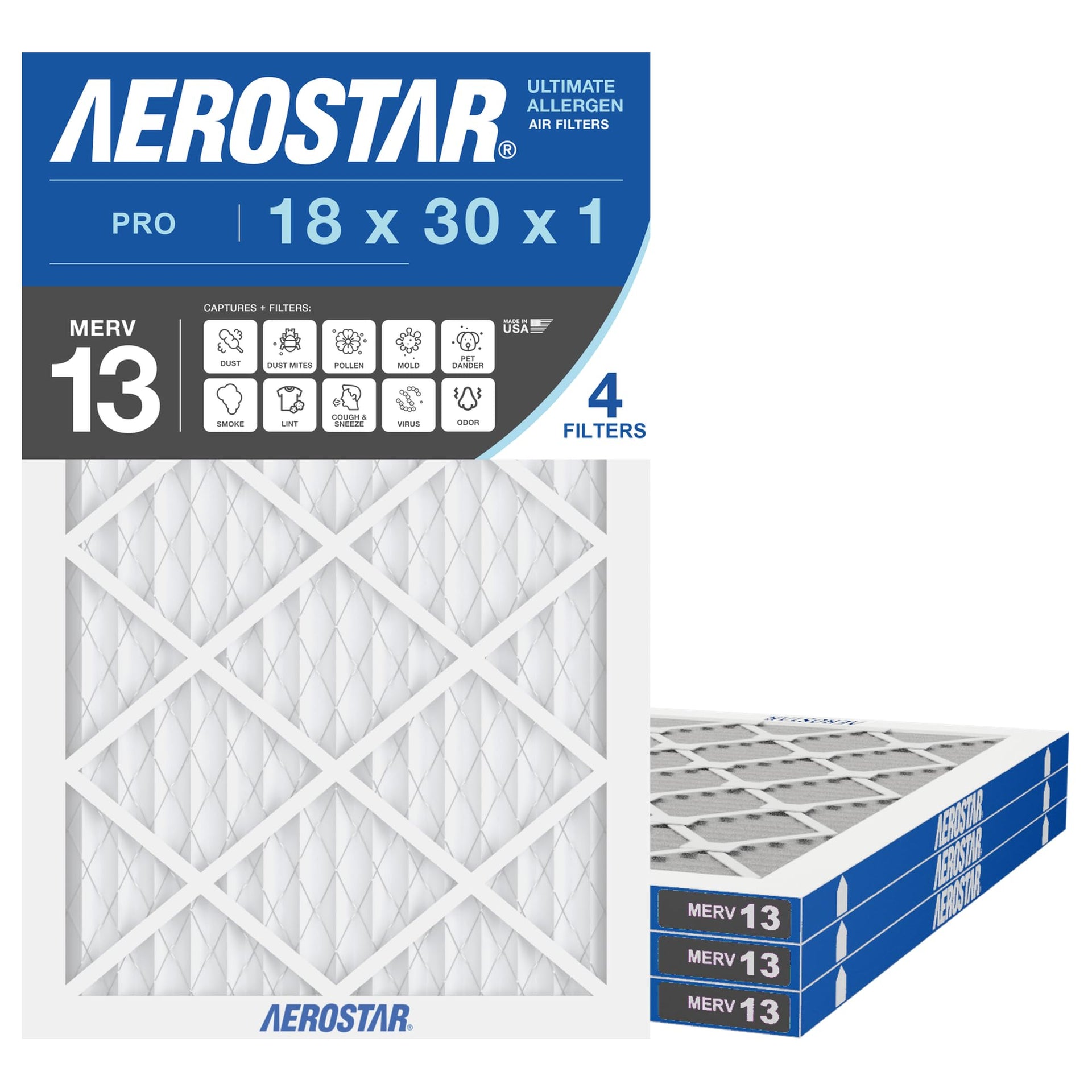 18x30x1 MERV 13 High Efficiency Pleated Air Filter (4 Count)