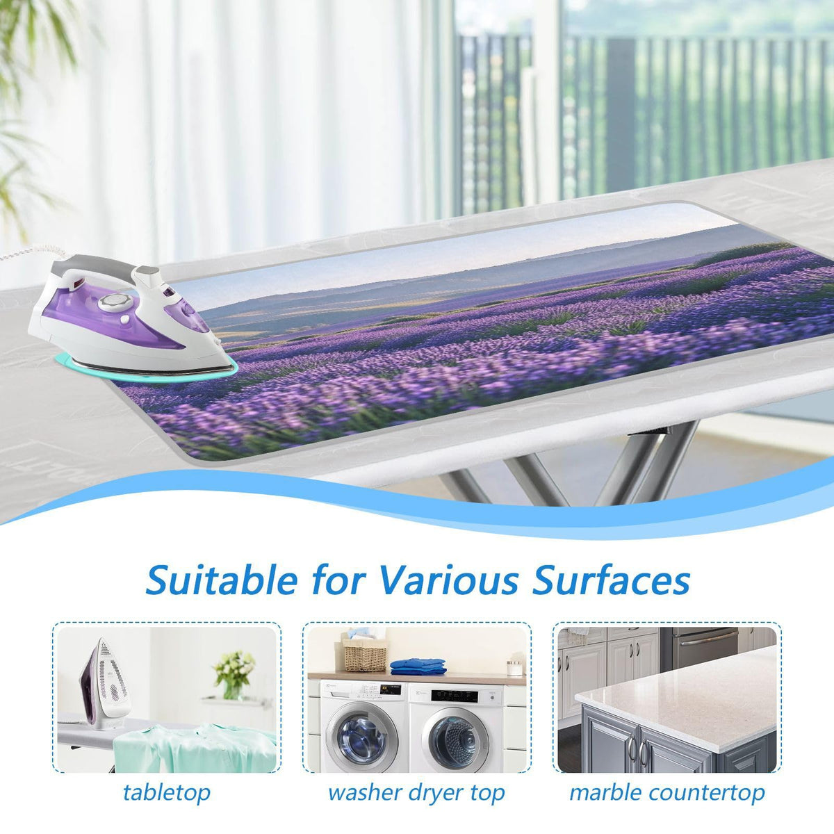Lavender Field and Mountain Ironing Mat Thickened Ironing Blanket Travel Portable Double