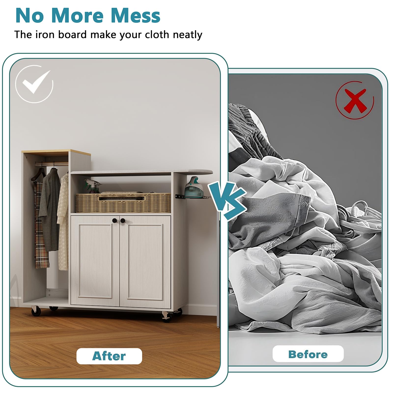 Multipurpose Rolling Ironing Board with Storage Cabinet
