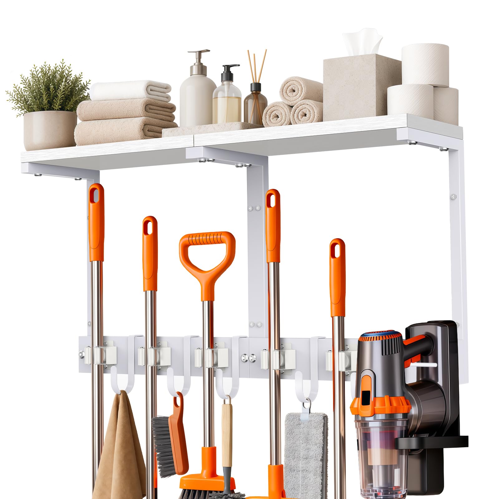 Large Broom Holder Wall Mount with Shelf