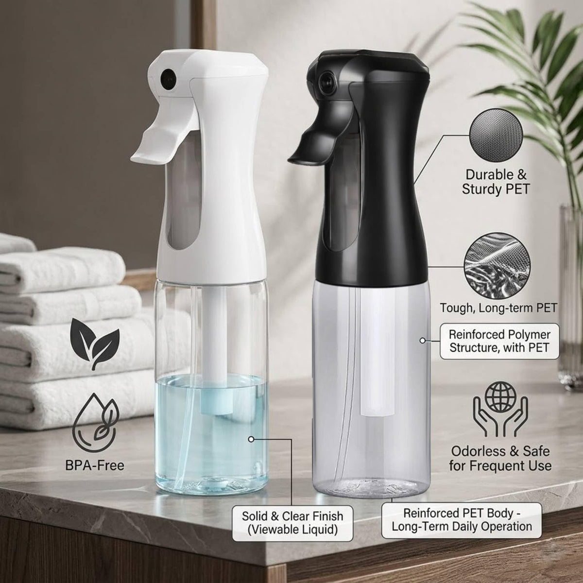 200ml Continuous Mist Spray Bottle for Hair Plants and Skin Care