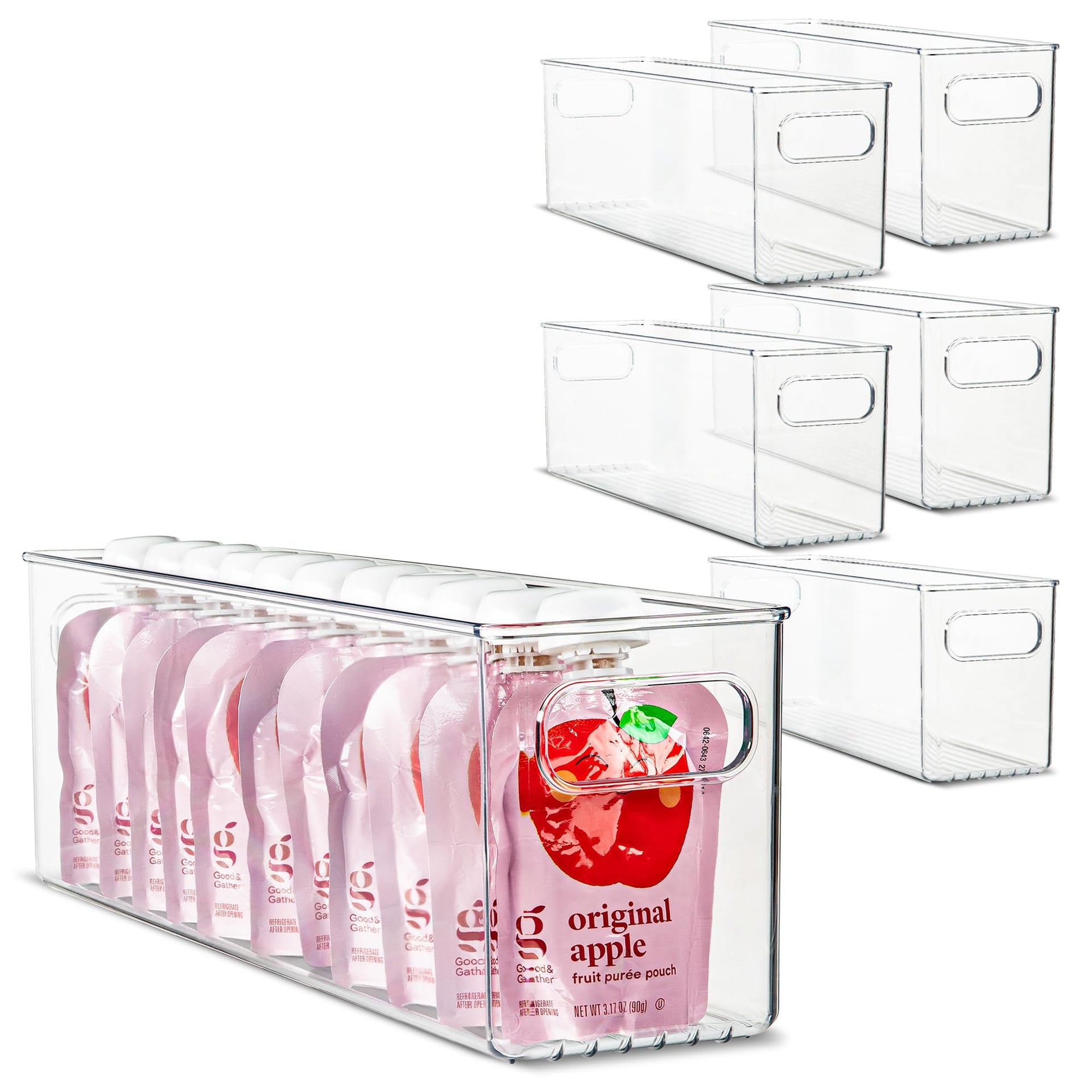 Plastic Food Storage 6 Pack Clear Container Bin with Handles for Organizing Kitchen (6 Count)