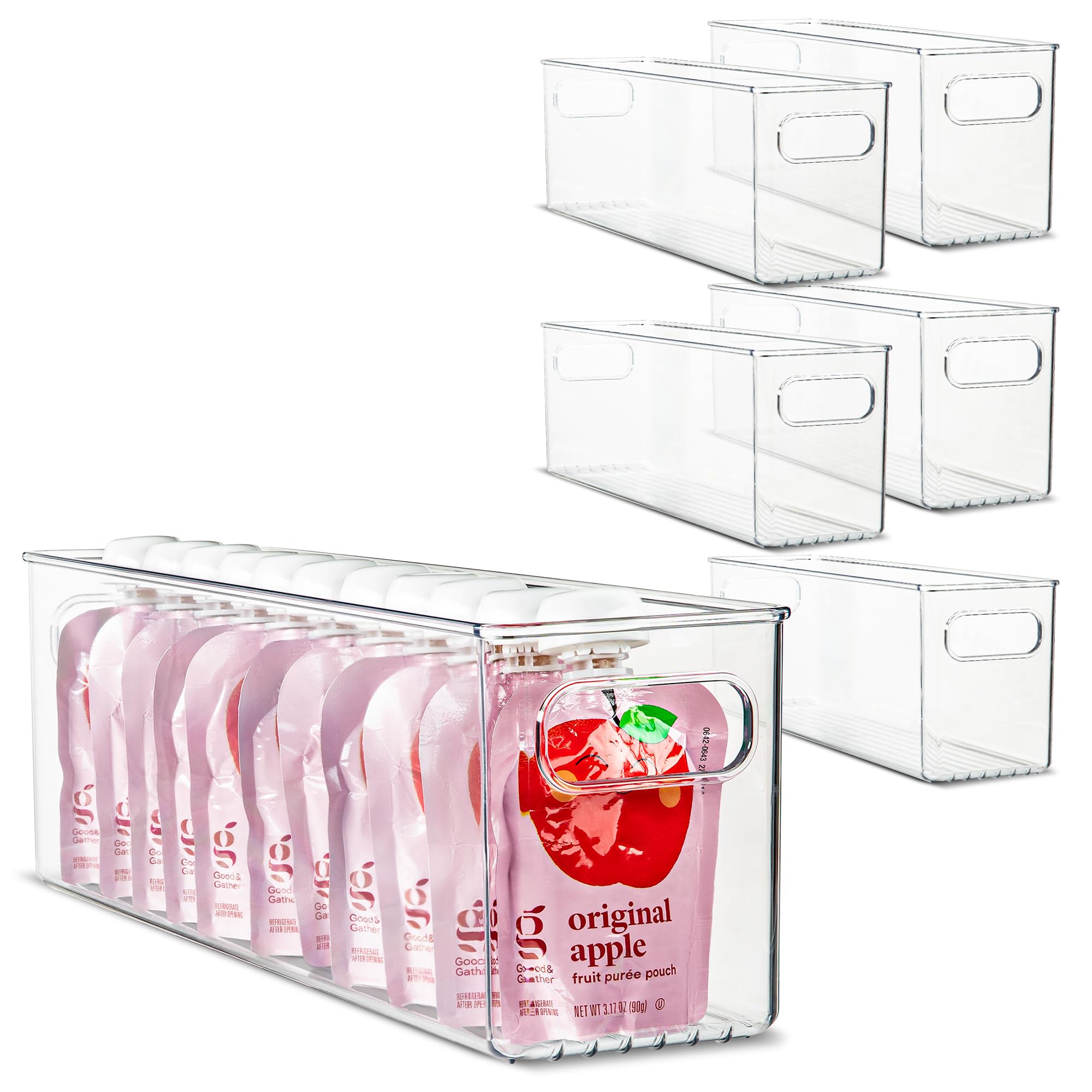 Plastic Food Storage 6 Pack Clear Container Bin with Handles for Organizing Kitchen (6 Count)