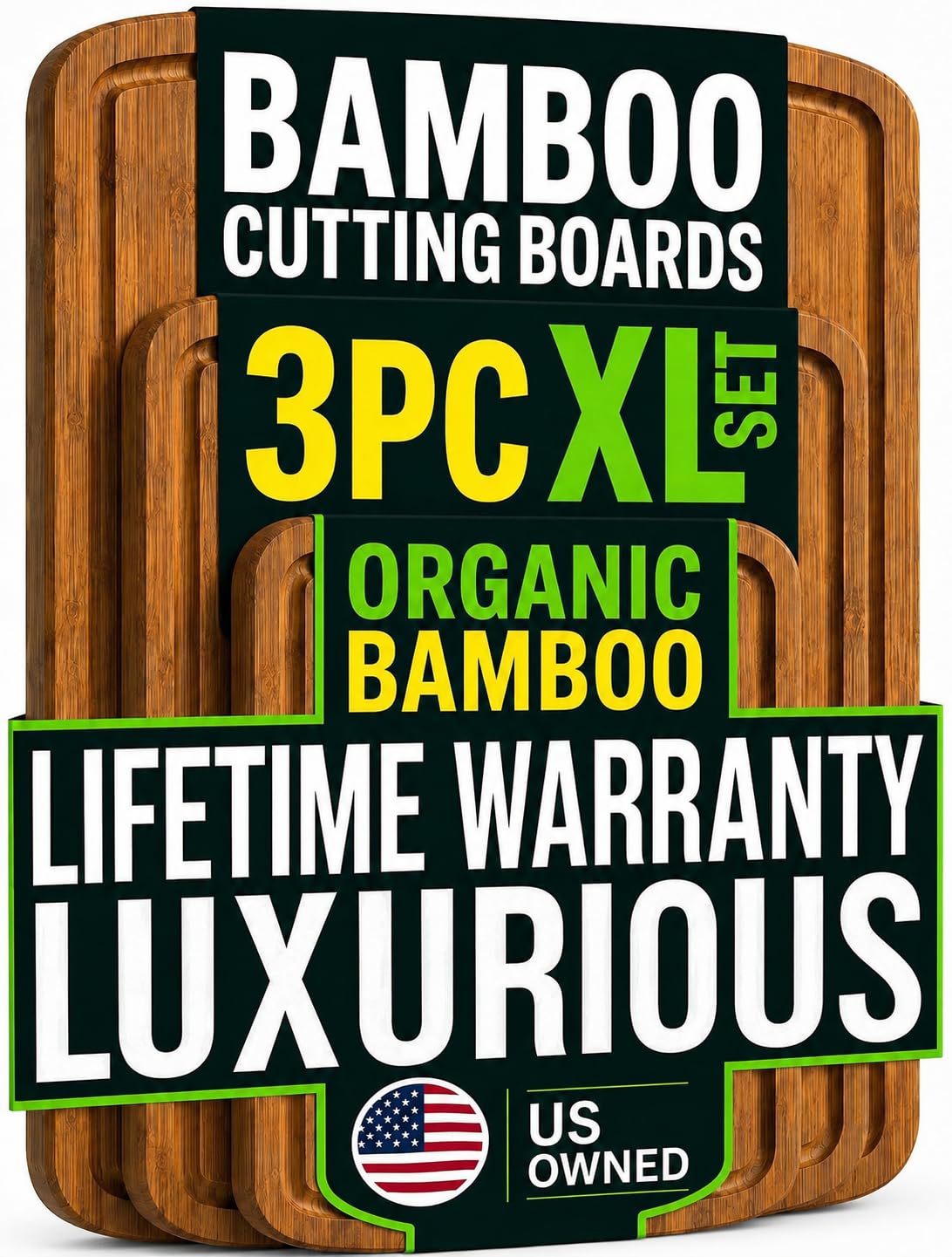 LUXURIOUS Bamboo Cutting Board 3 (3 Count)