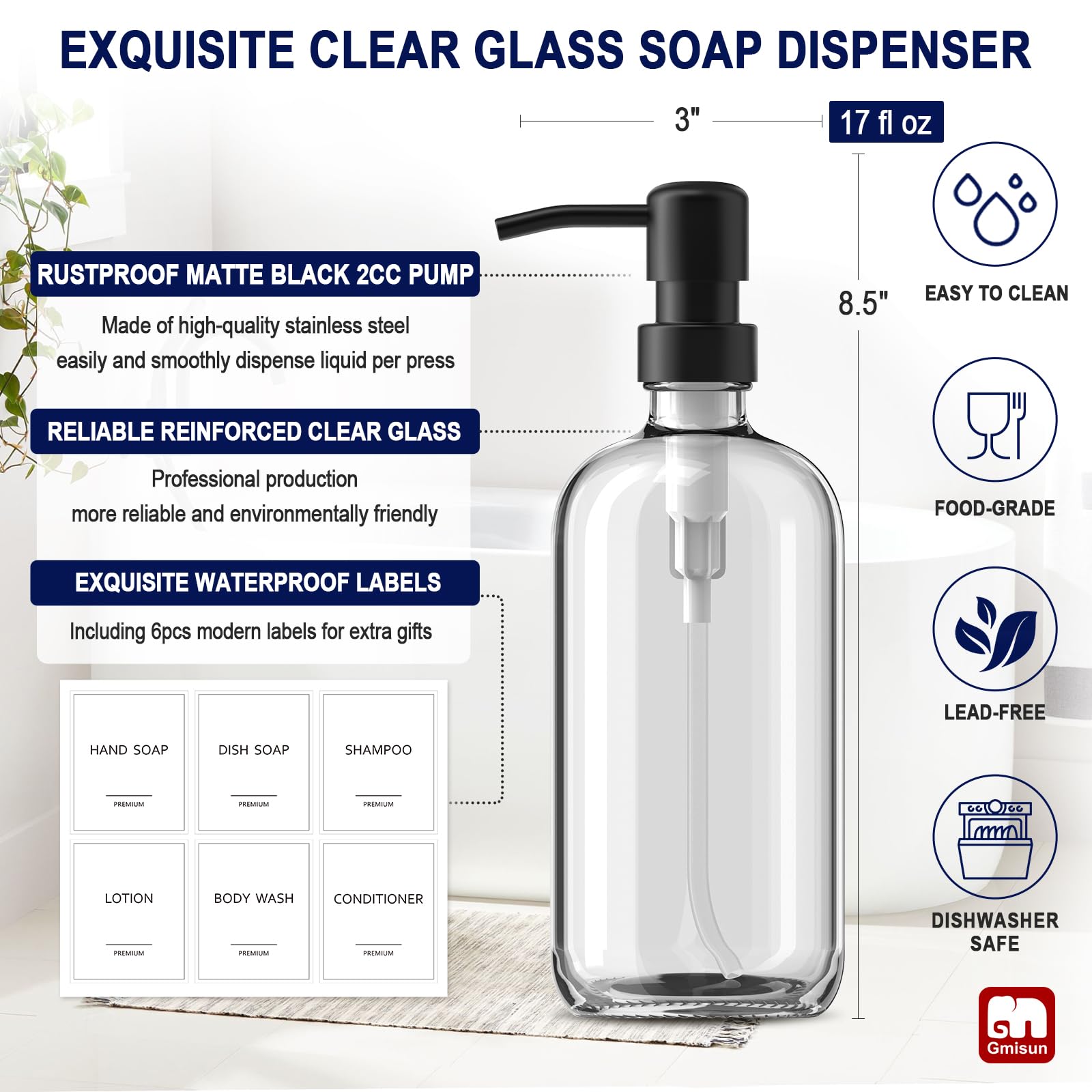Glass Soap Dispenser with Pump (2 Count)