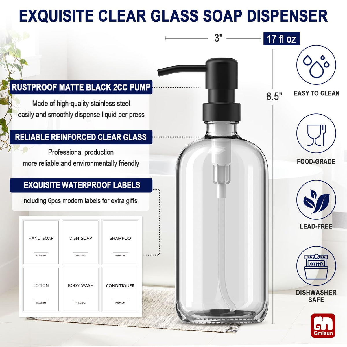 Glass Soap Dispenser with Pump (4 Count)