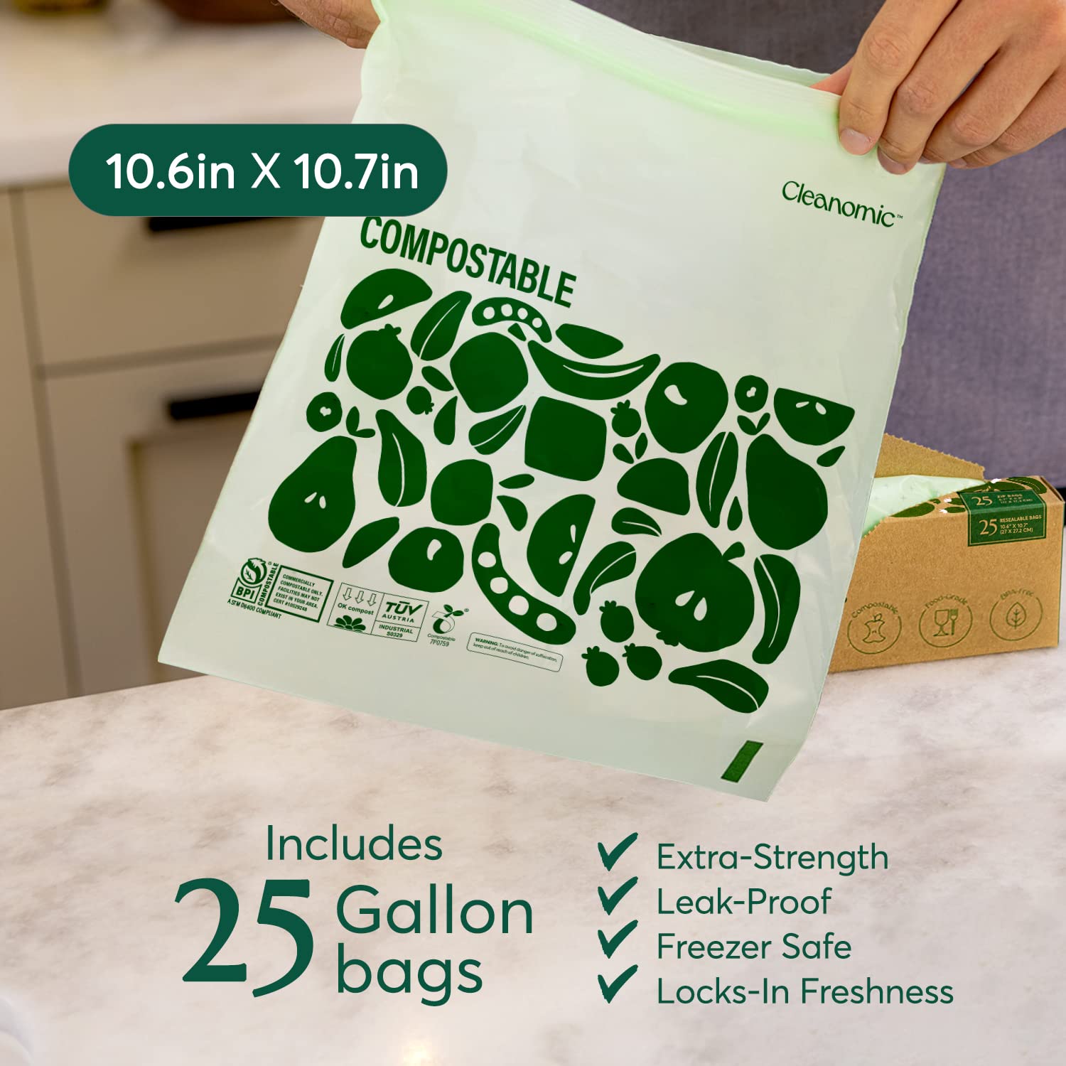Compostable* Gallon Size Food Storage Bags (25 Count)