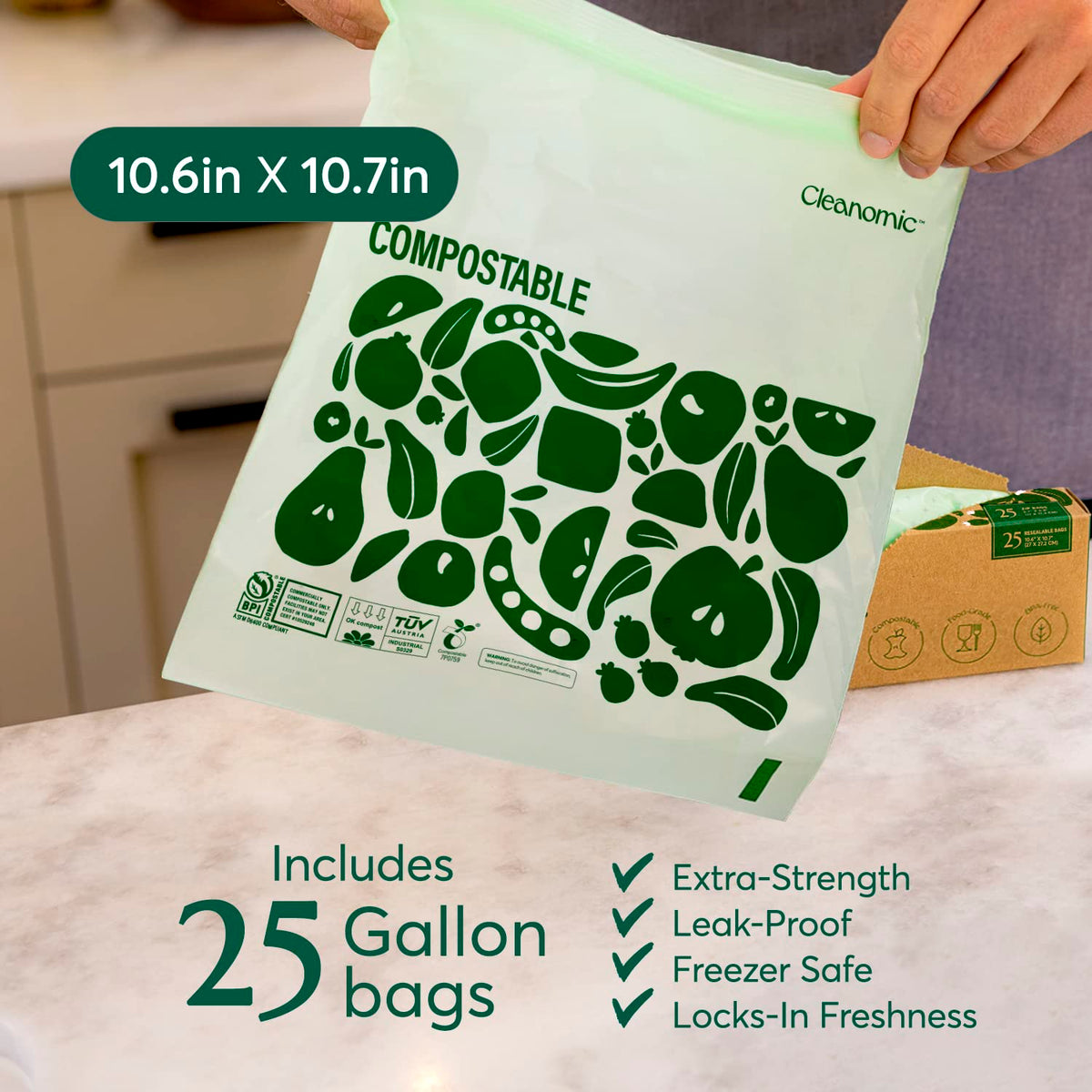 Compostable* Gallon Size Food Storage Bags (25 Count)