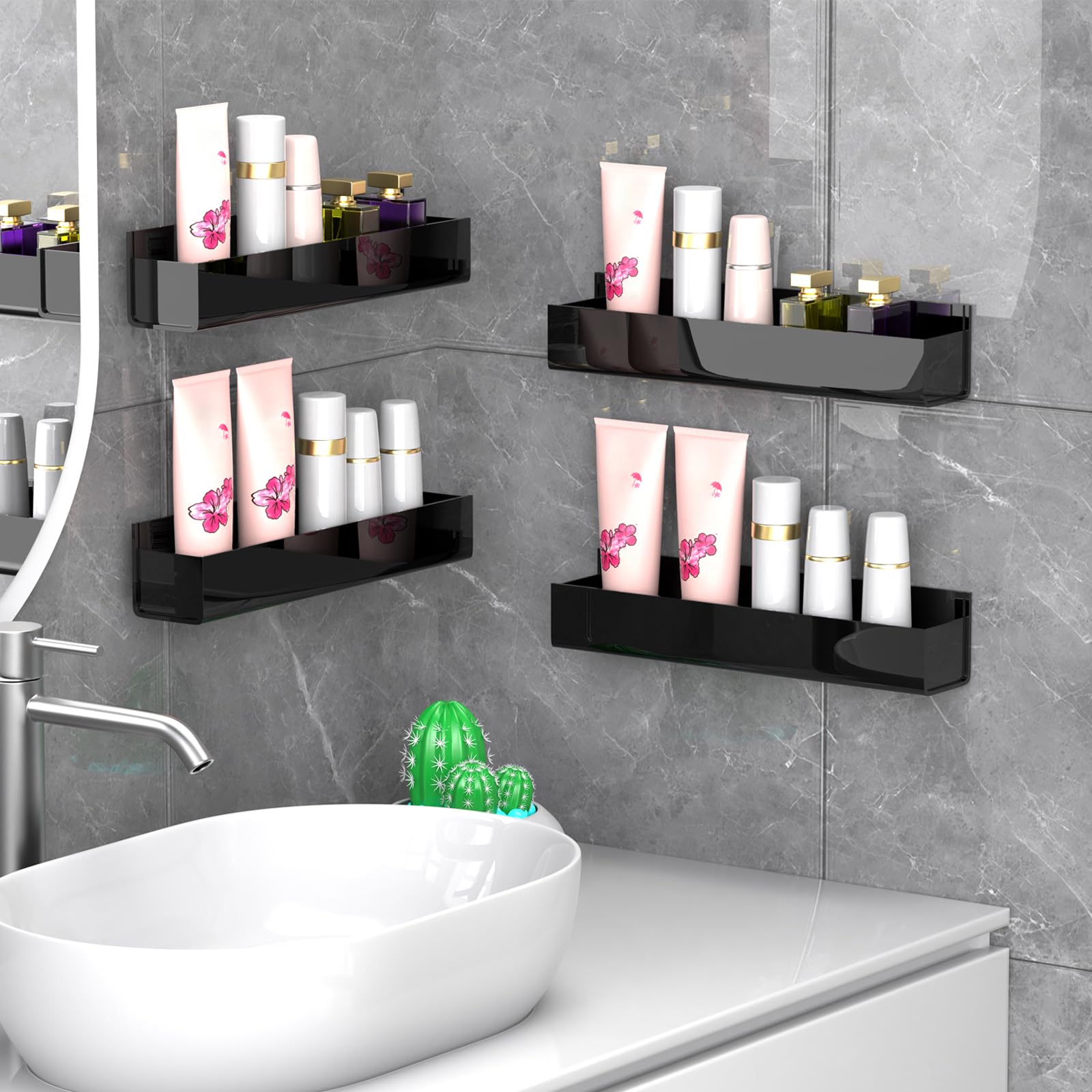 4 Pack Black Acrylic Spice Rack Organizers for Cabinet Doors