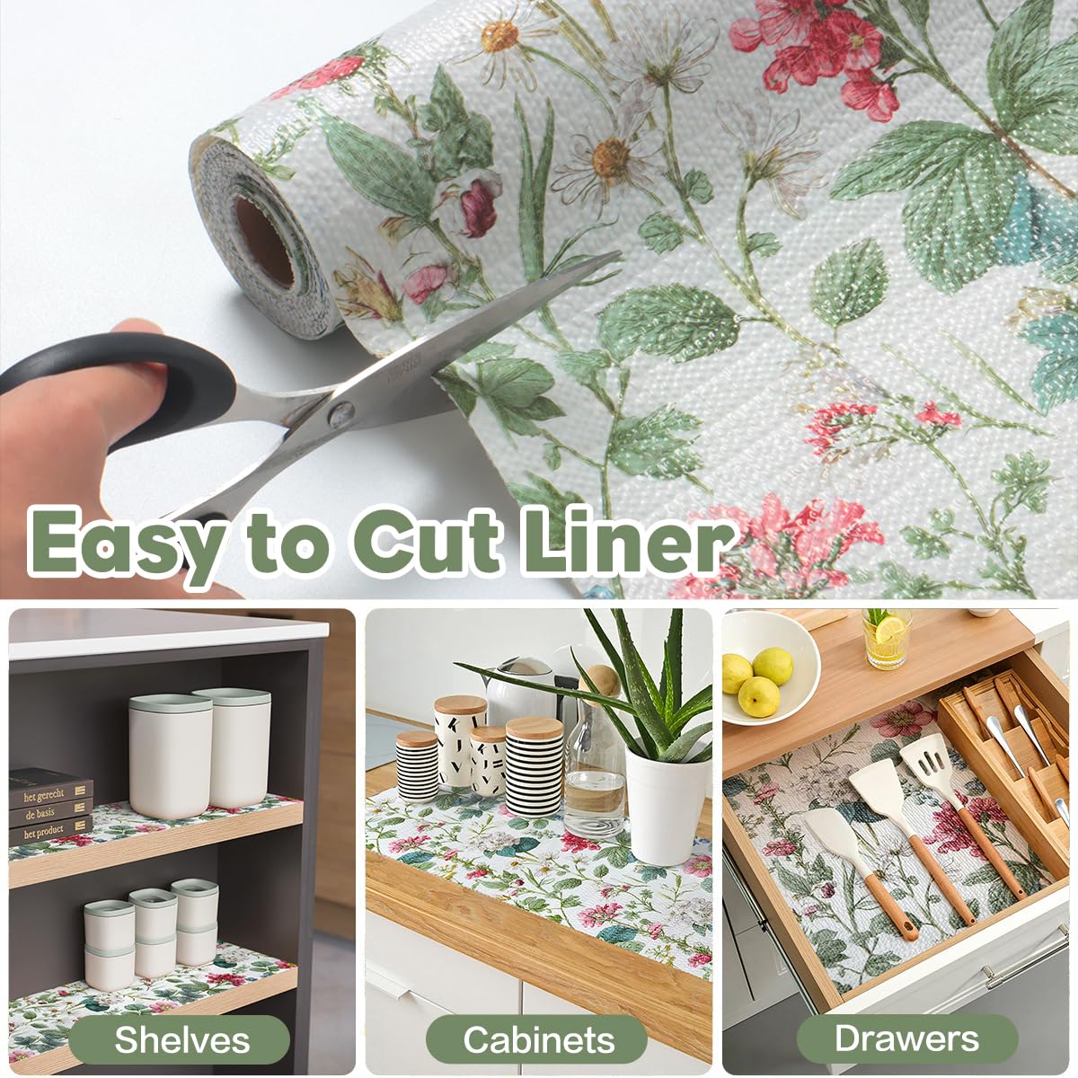 Shelf Liners for Cabinets Boho Floral Drawer Liner 12In x 10FT (1390.68 sq inches)