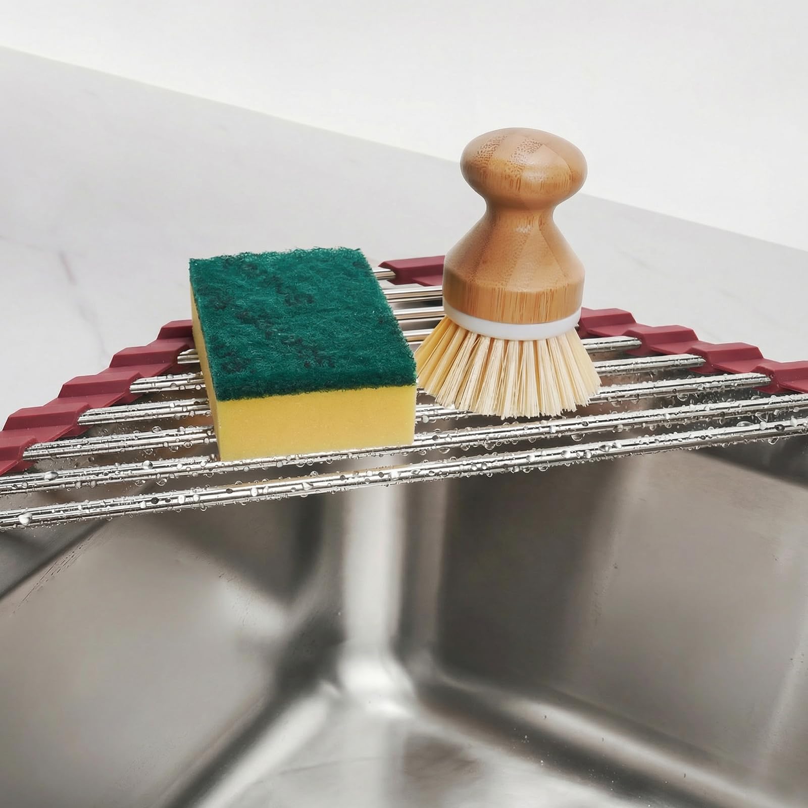 Triangle Roll Up Dish Drying Rack 304 Stainless Steel Wine Red
