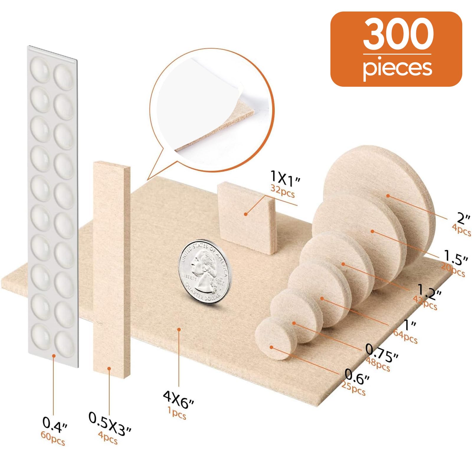 Furniture Pads 300 Pack Furniture Felt Pads for Hardwood Floors (300 Count)