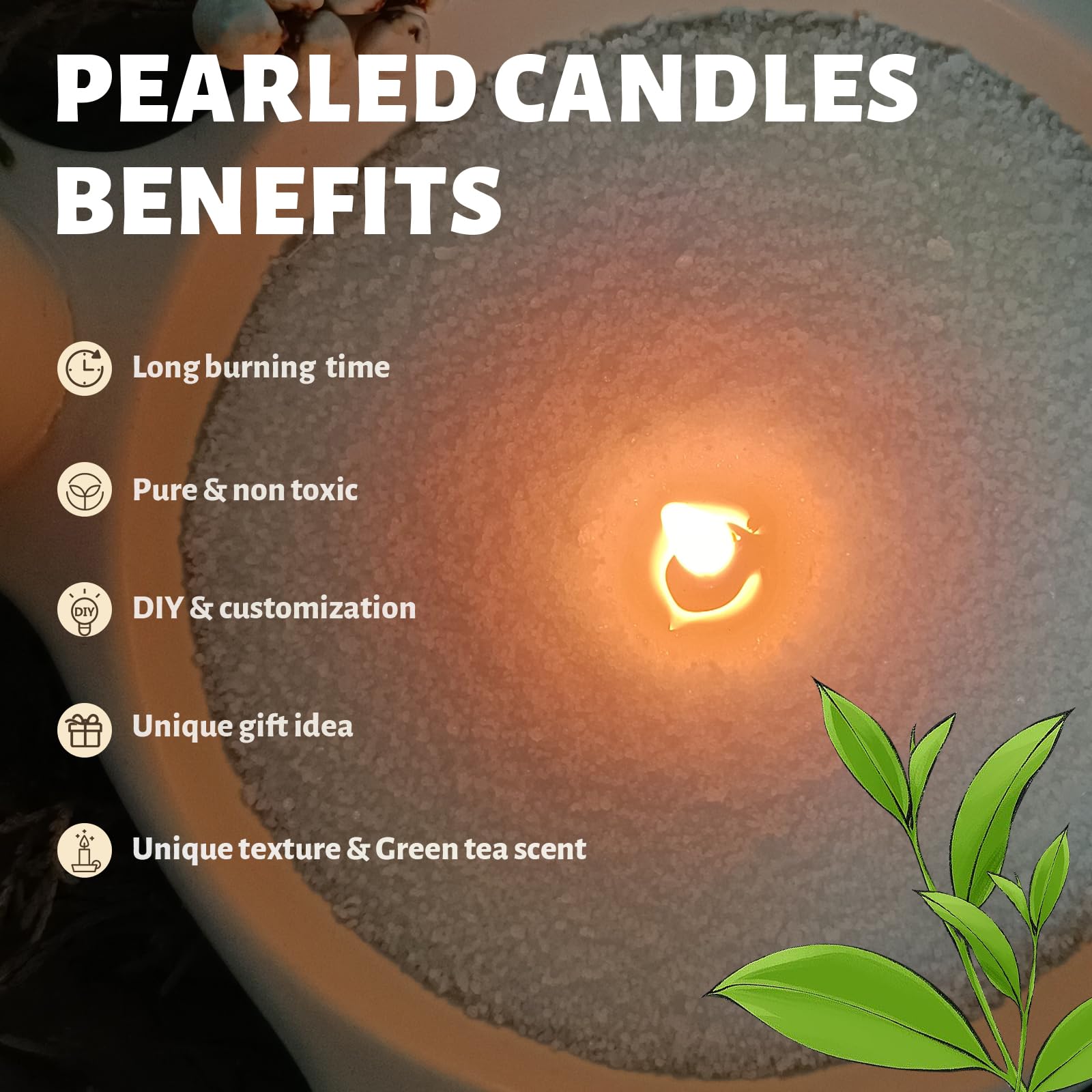 Green Tea Scented Light Green Pearled Candle 18oz Luxury Sand Candle Granulated Wax 30 Cotton Wicks Wax for Candle Making Decorative Candles Smooth and Clean Burning Lasts up to 120 Hours (18 Ounce)