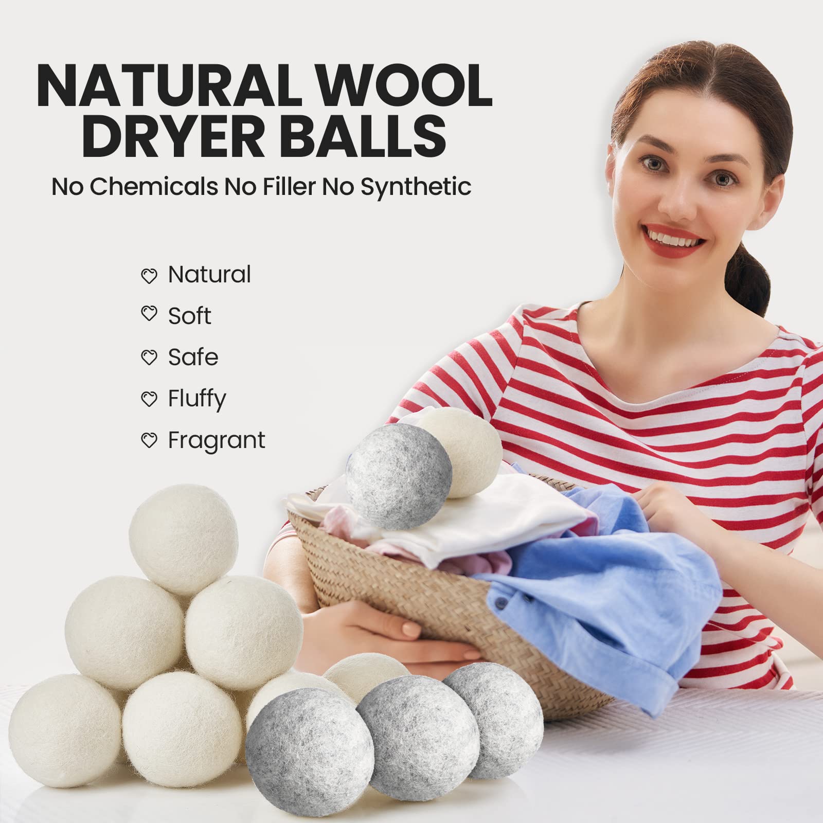 56 Pieces Wool Dryer Balls Set 54 Reusable Wool Balls with 2 Muslin Bags Wool Laundry Balls Fabric Softener Ball Anti Wrinkle Anti Static Saving Energy and Time (56 Count)