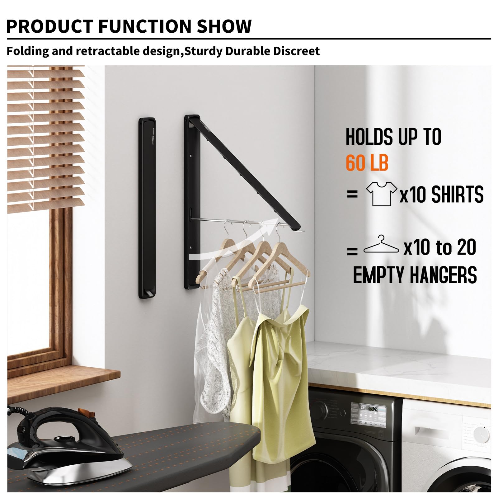 Folding Clothes Hanger Rack Wall mounted for Laundry Clothes Drying Rack
