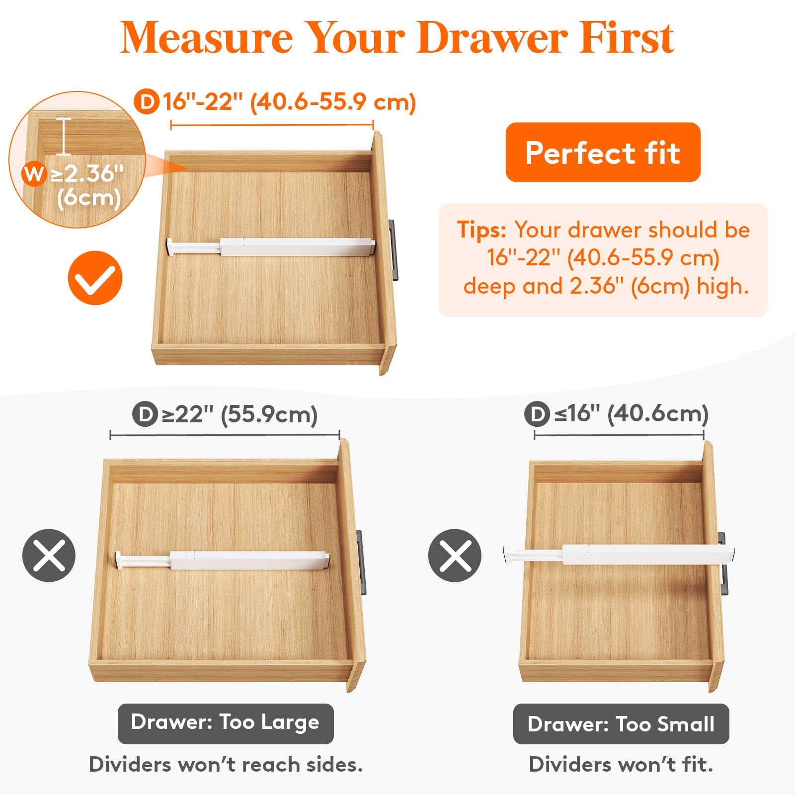 2.36" Upgrade Kitchen Drawer Dividers (12 Count)