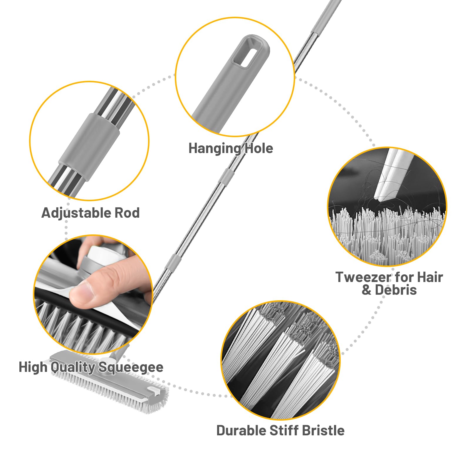 3 in 1 Floor Scrub Brush with Long Handle & Squeegee