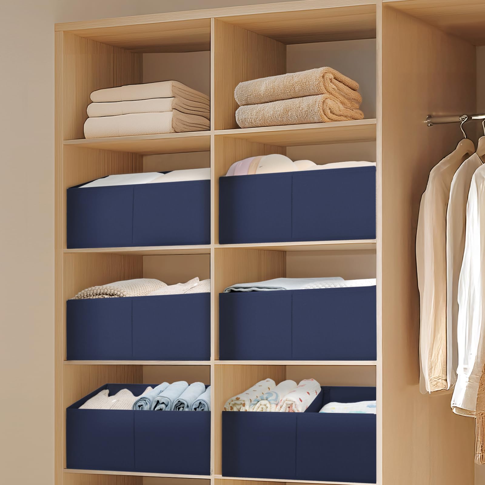 Large Closet Shelf Organizer Bins 8Packs with Handles and Divider (8 Count)