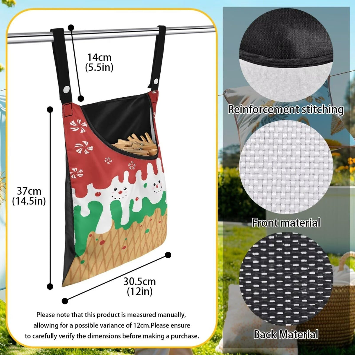 Christmas Ice Cream Clothespin Tote Bag