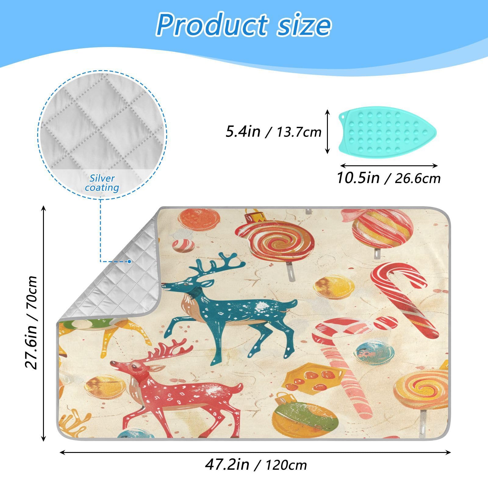 Red Deer Christmas Sweet Ironing Mat Thickened Ironing Blanket Travel Portable Double