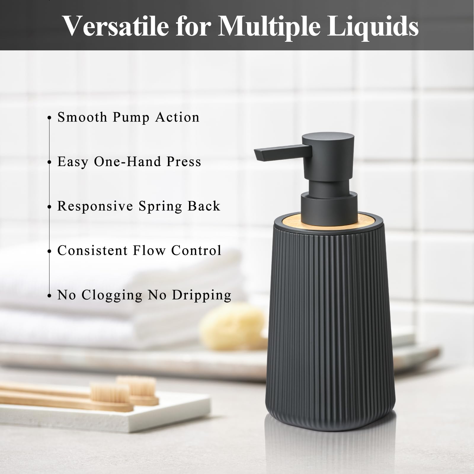 Black Hand Soap Dispenser Set with Bamboo Decor (2 Count)