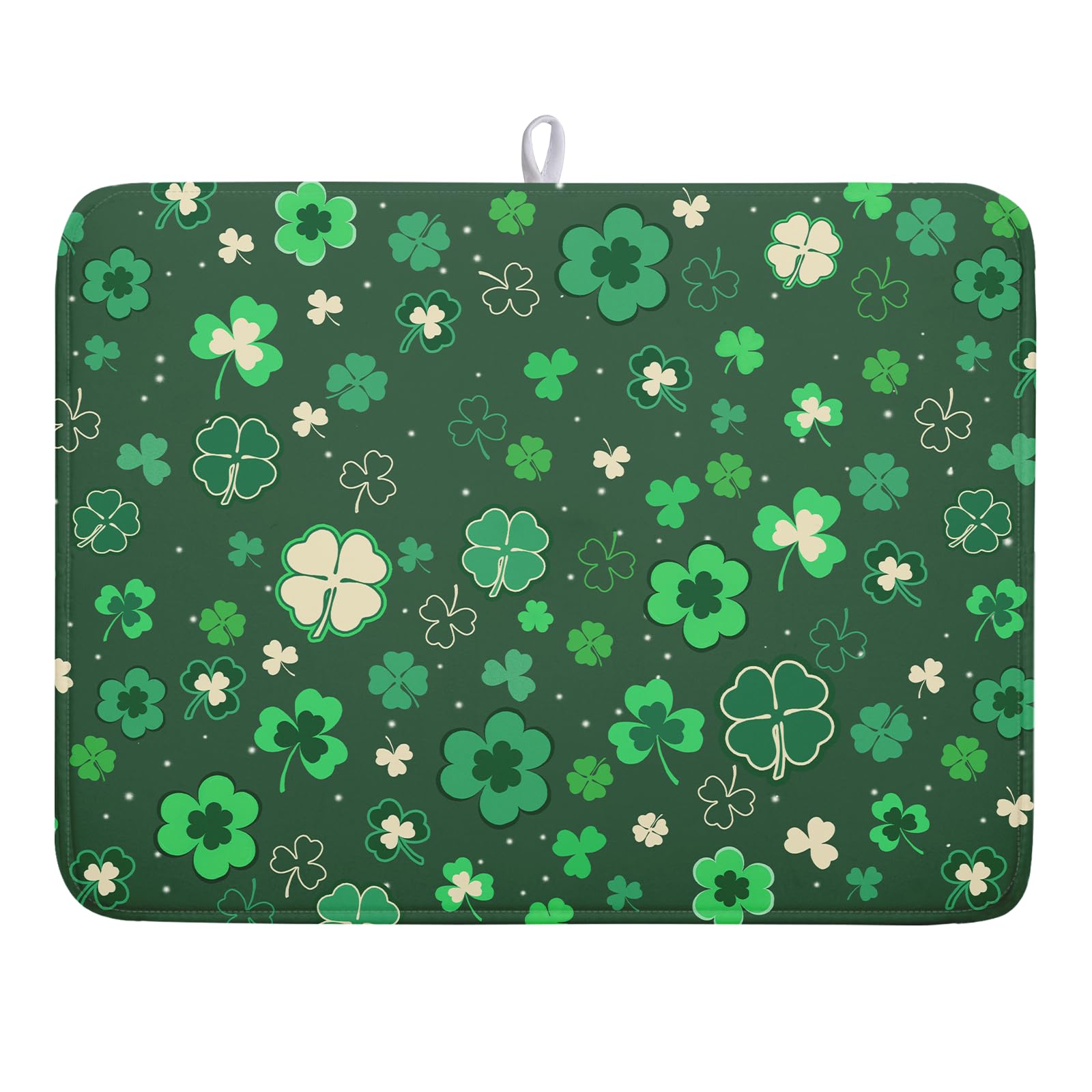 Happy St. Patrick's Day Dish Drying Mat for Kitchen Green Lucky Shamrock Clover Dish Drying Mat for Dishes Spring Irish Drying Mats 18x24 Inch Absorbent Reversible Dish Pad for Countertop Coffee Bar