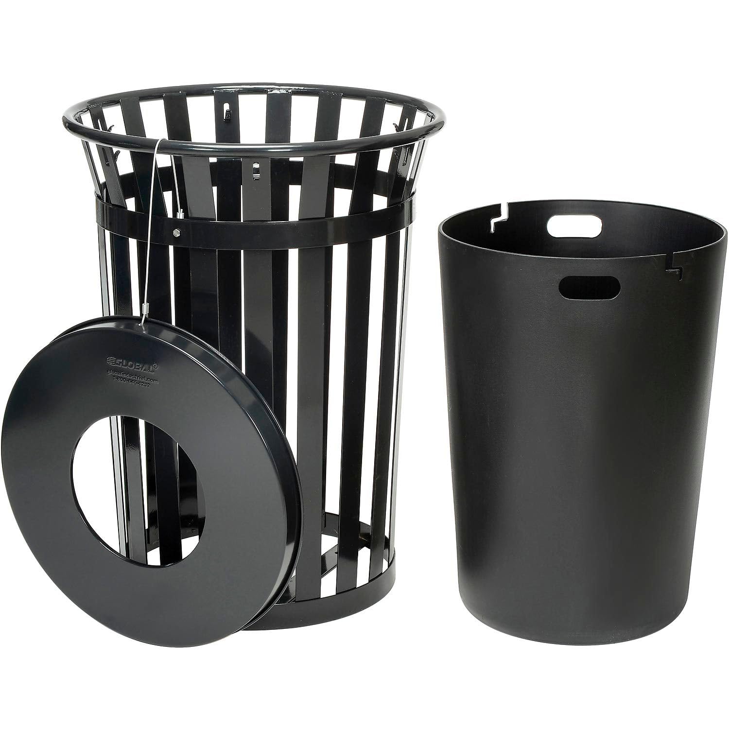 36 Gallon Outdoor Slatted Steel Round Trash Can