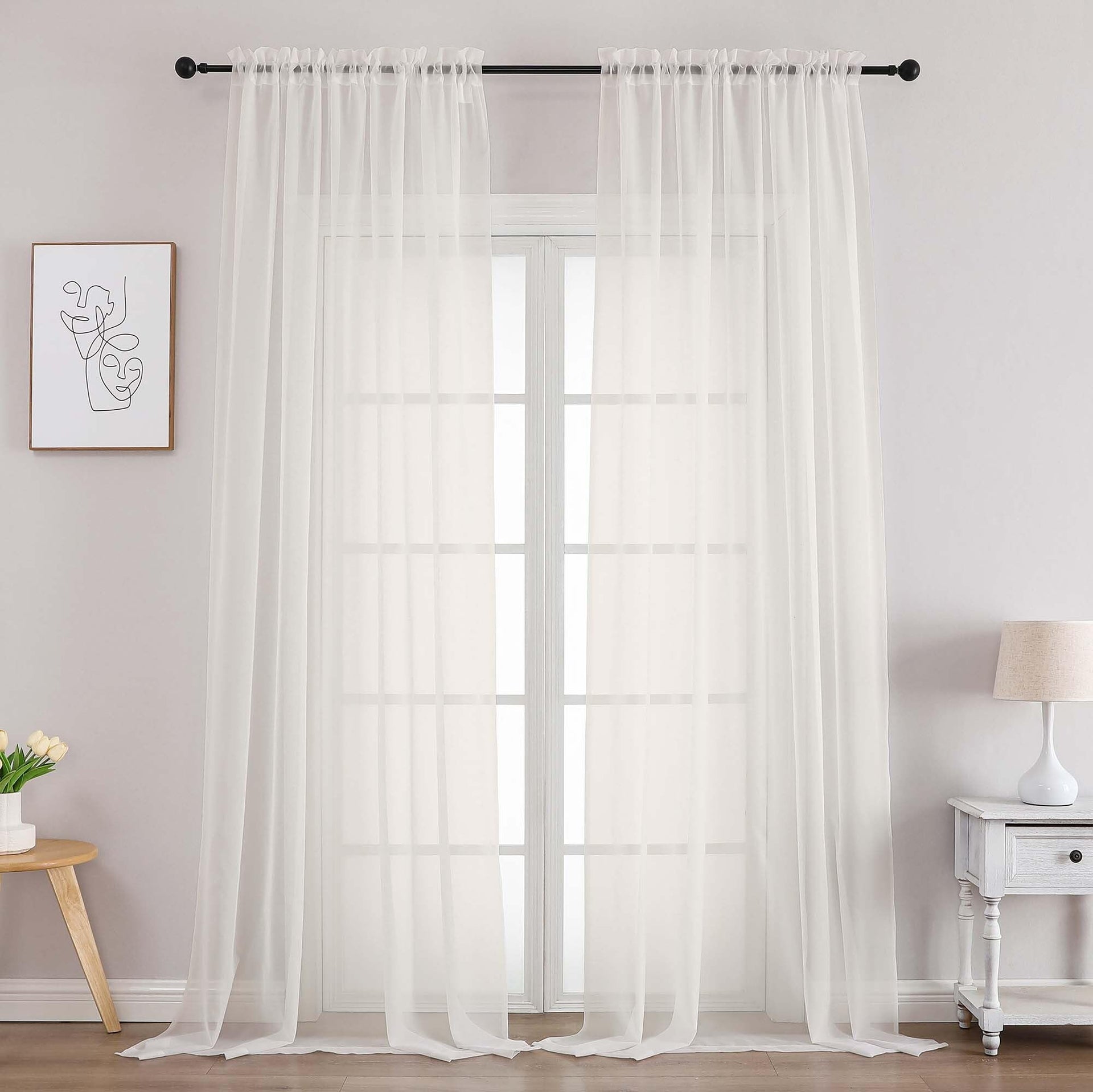 Extra Long Ivory Sheer Curtains 120 Inches Long 2 Panels (2 Count)