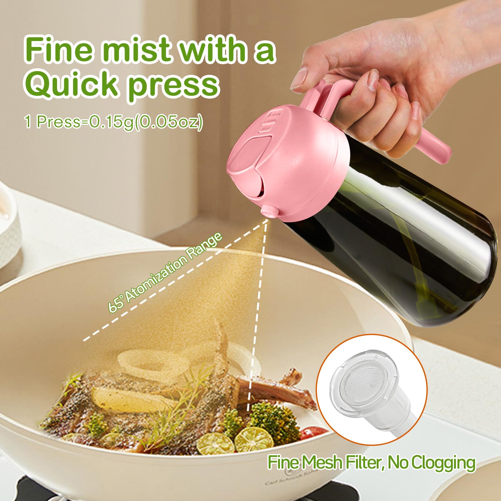 2Pcs 16oz 470ml Dark Green Oil Sprayer for Cooking with Stickers