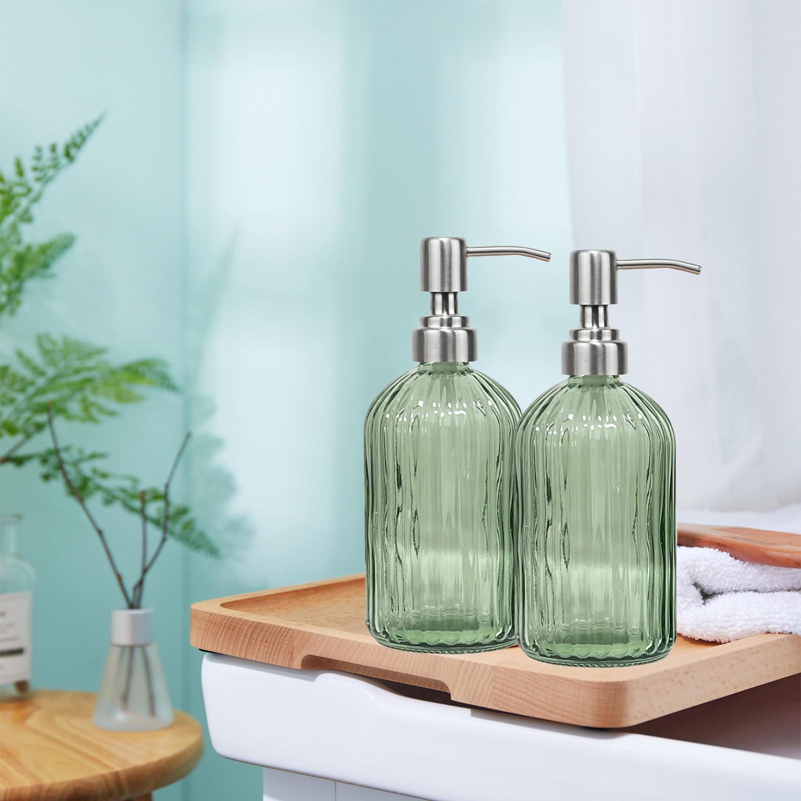 14Oz Green Soap Dispenser Bathroom (2 Count)