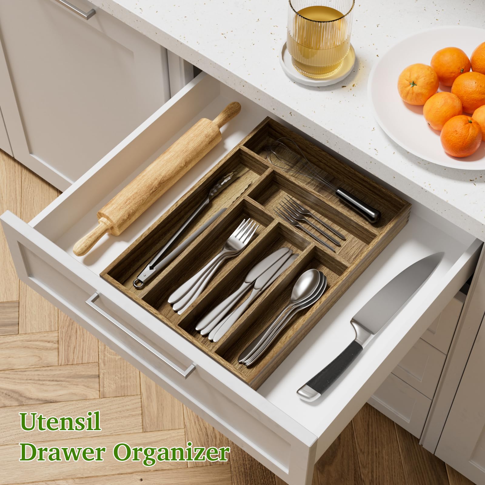 Acacia Wood Silverware Drawer Organizer (30.4 Ounce)