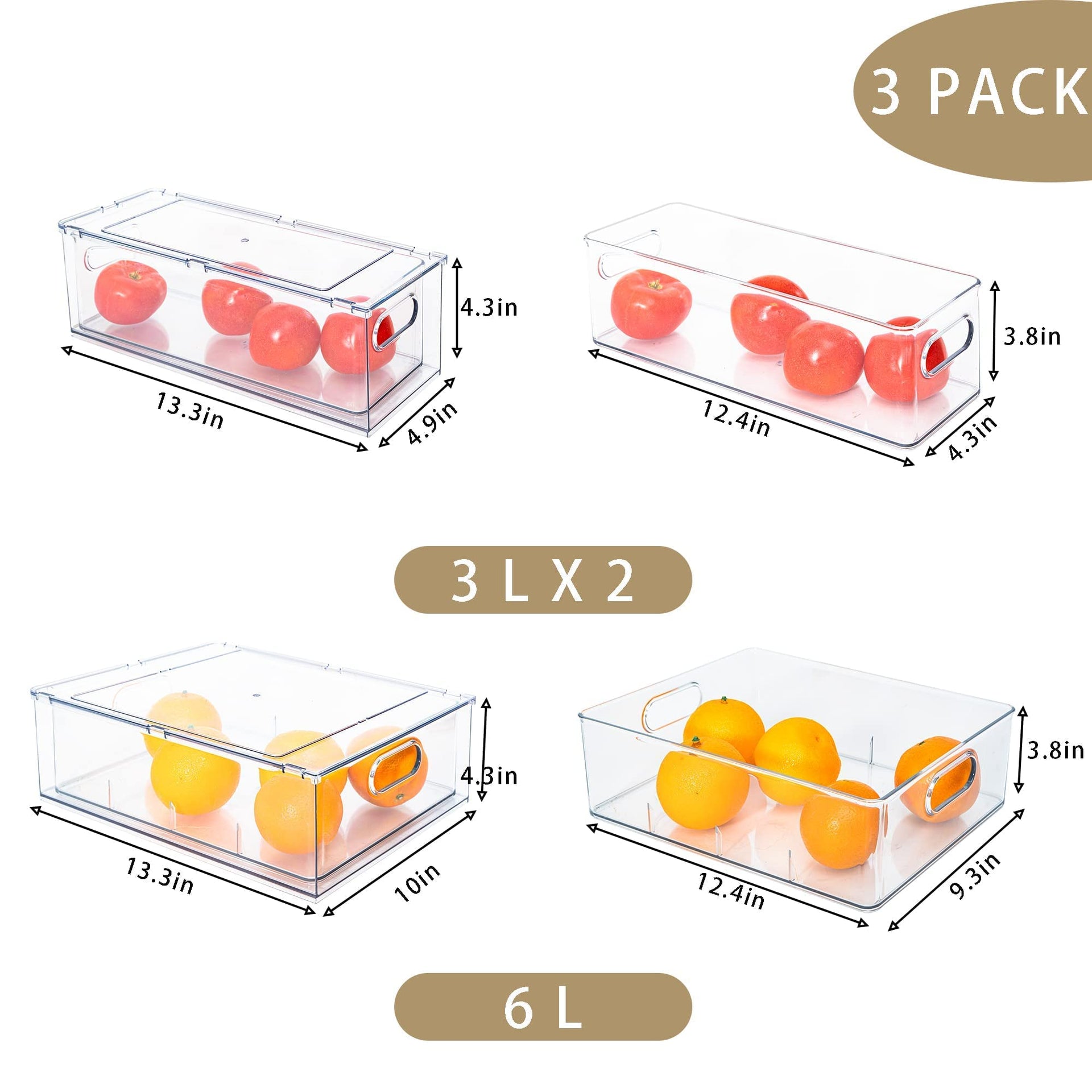 Set of 3 Stackable Refrigerator Organizer Bins Pull (3 Count)