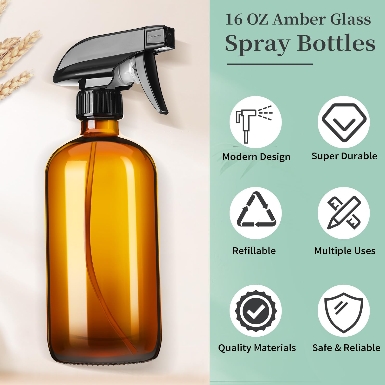 16oz Amber Glass Spray Bottles (4 Count)