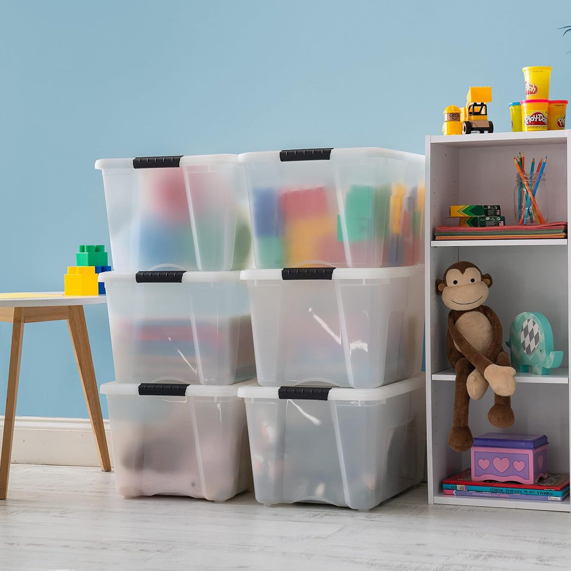 6 Pack 40 Quart Storage Bins with Lids (6 Count)