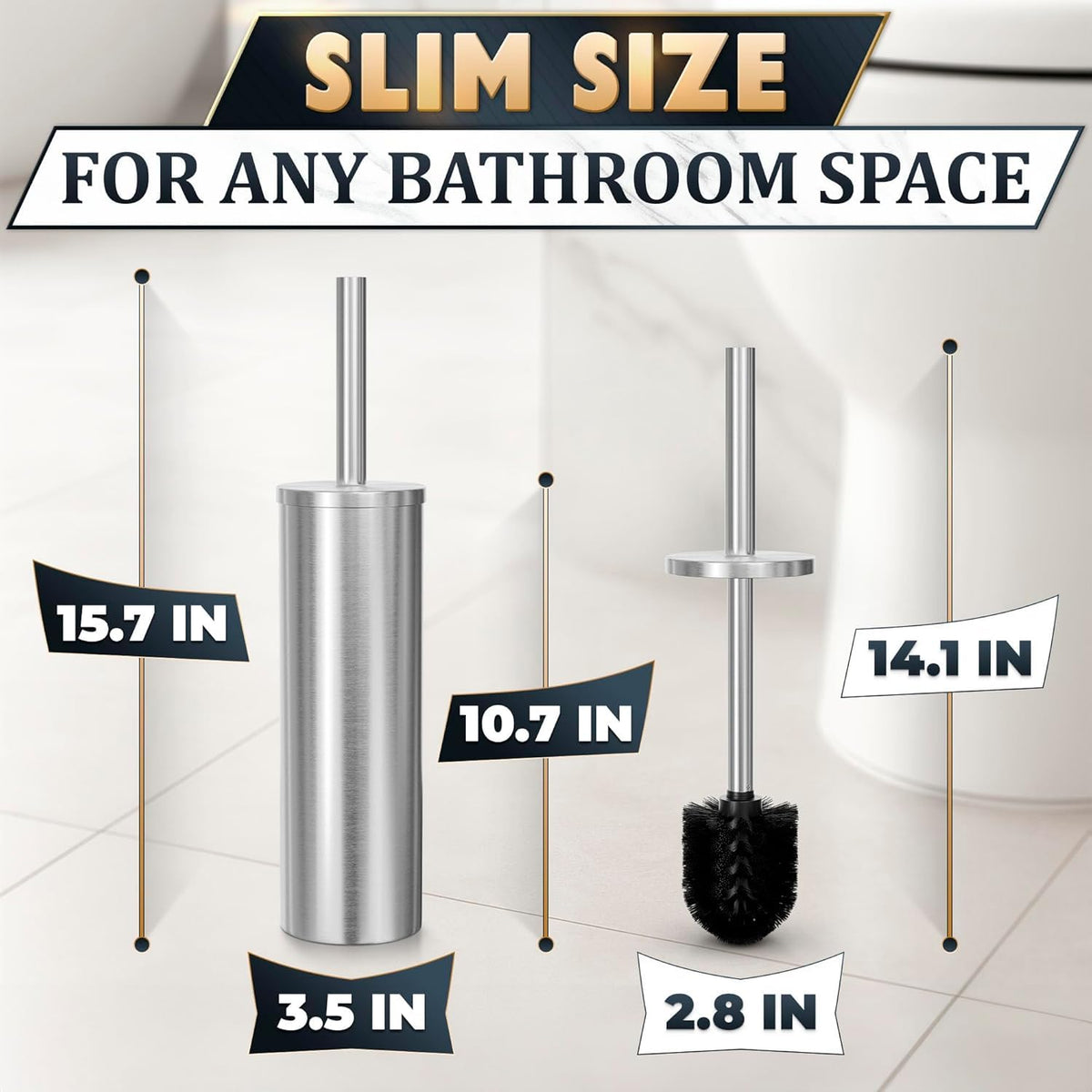 2 Pcs Stylish Stainless Steel Toilet Brush and Holder Set (2 Count)
