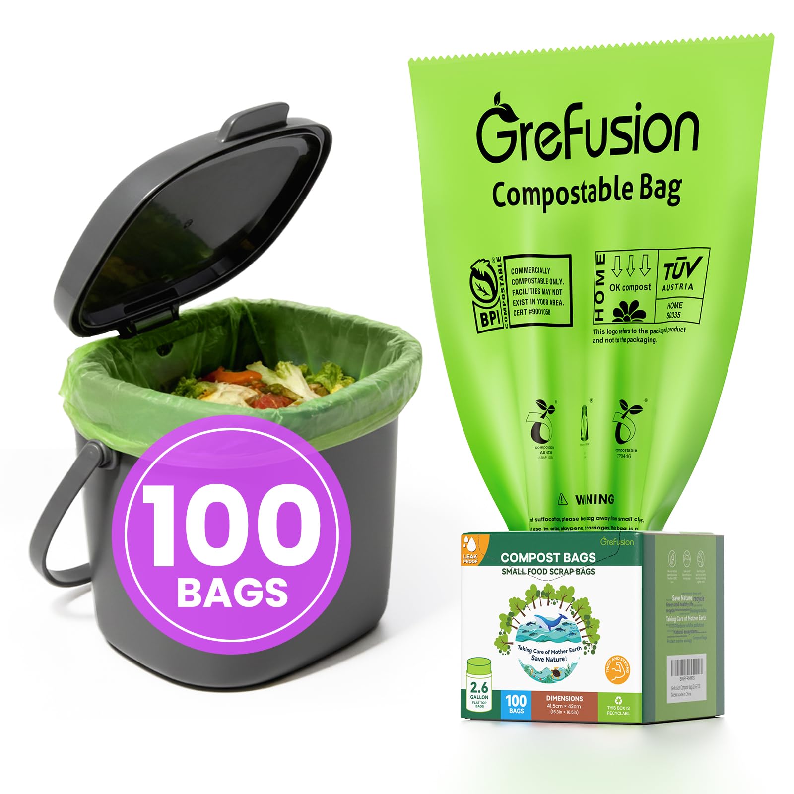 2.6 Gallon Compostable Trash Bags (100 Count)