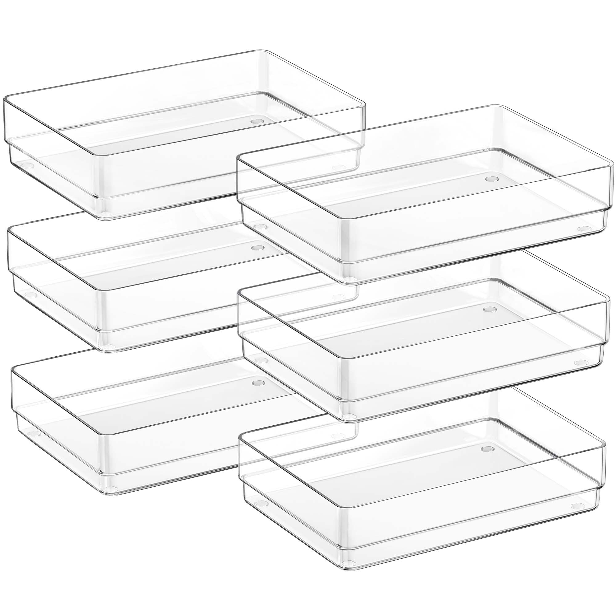 6 PCS Clear Plastic Kitchen Large Size Drawer Organizers Set (6 Count)