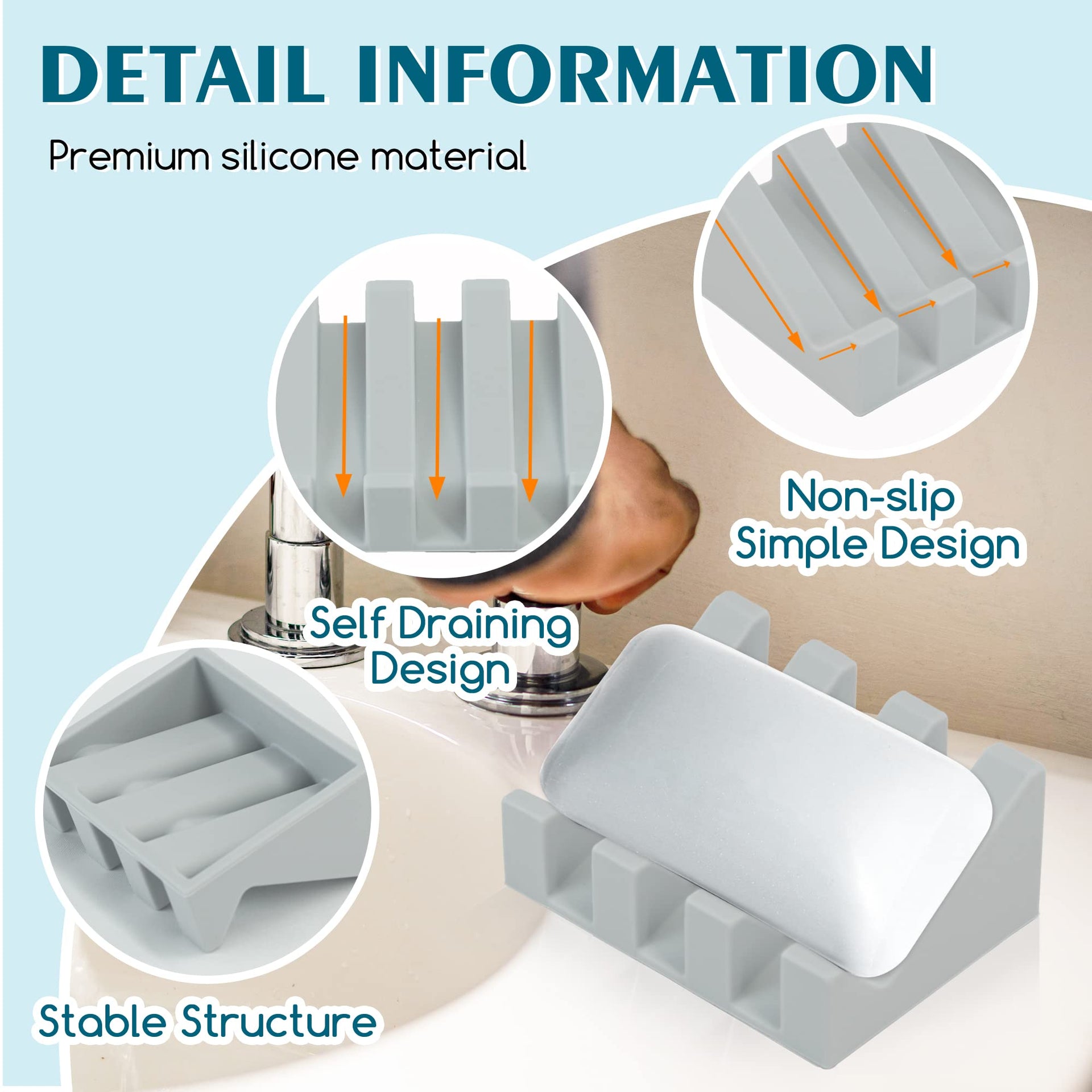 Silicone Soap Dish Self Draining for Shower & Kitchen (2 Count)