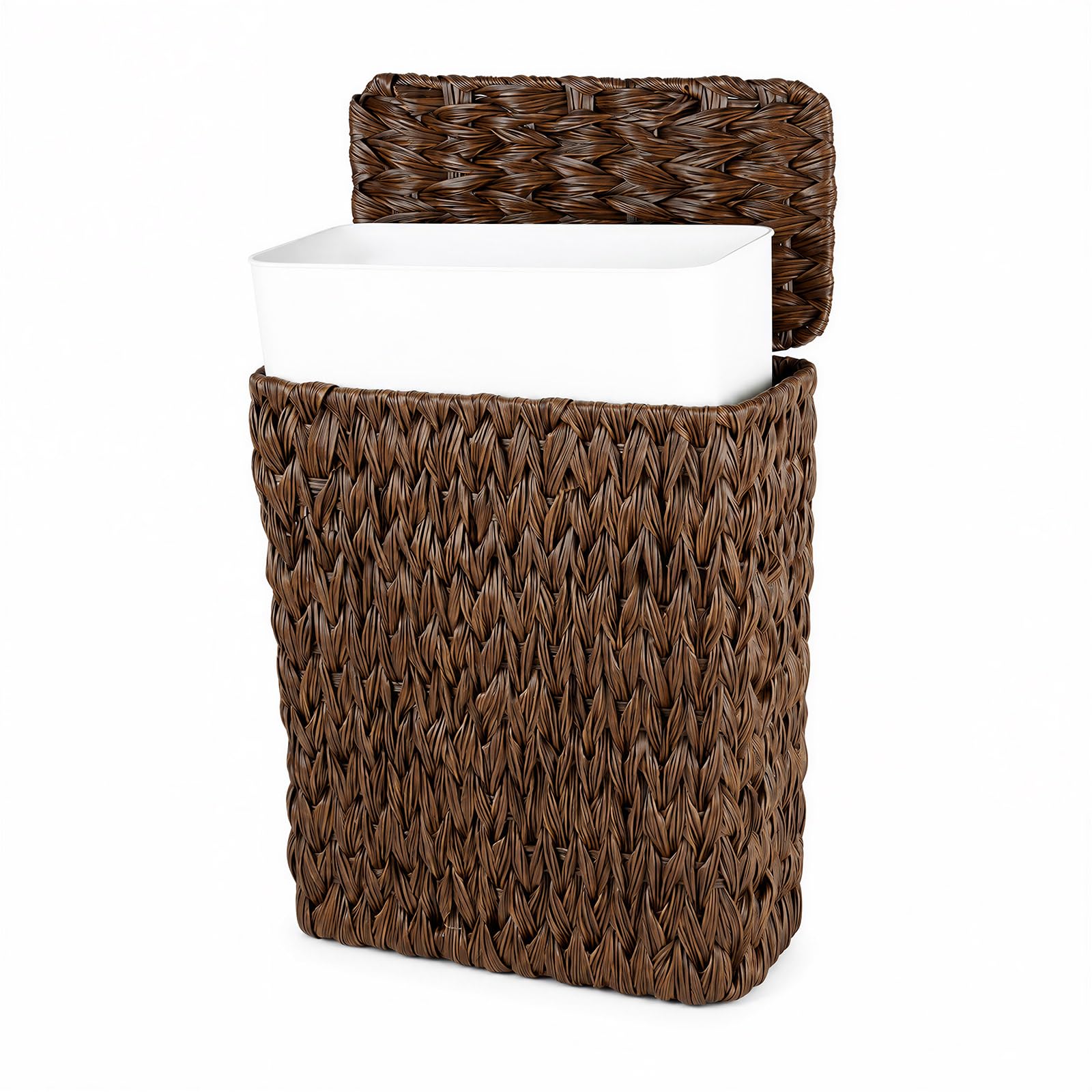 Brown Wicker Trash Can with Lid and Liner
