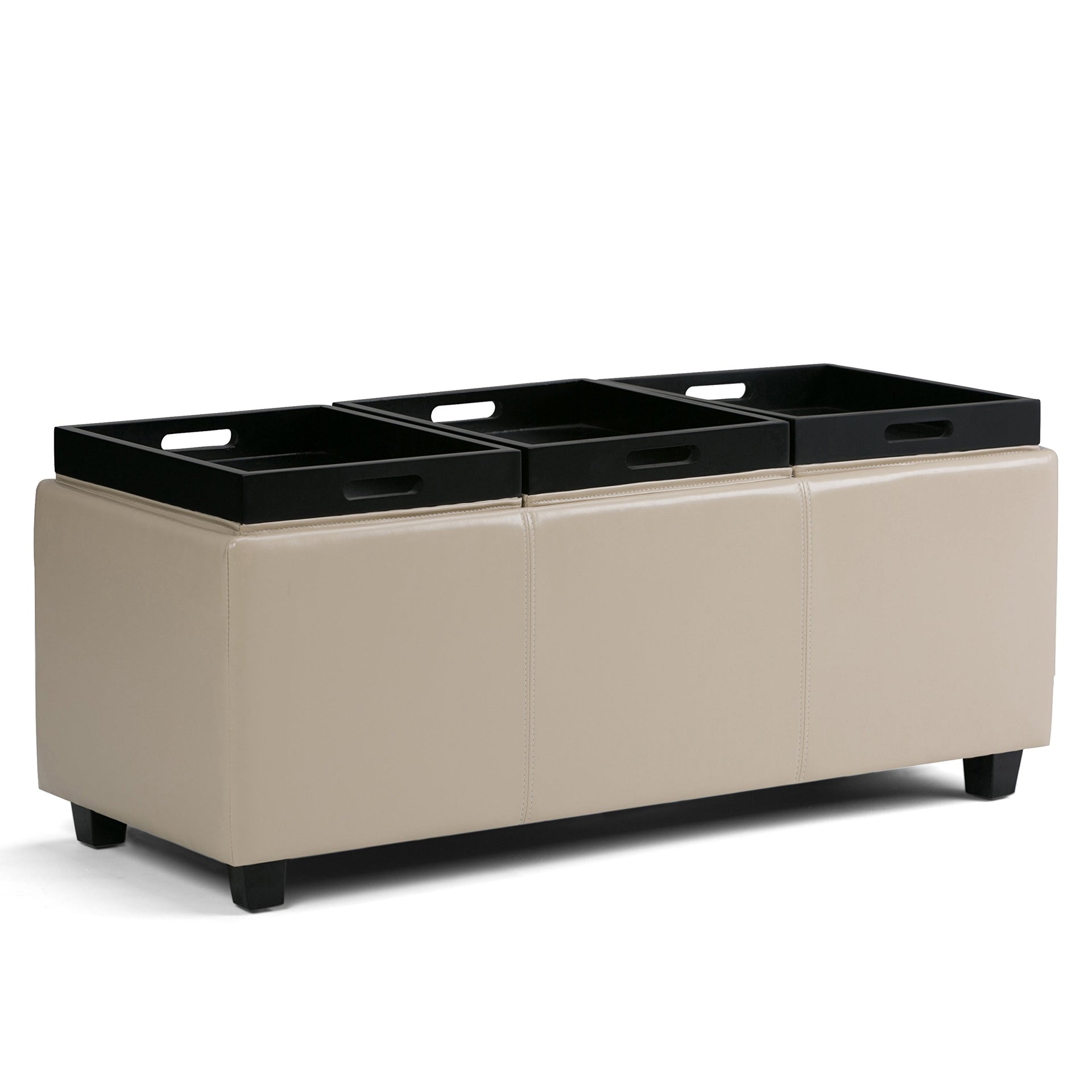 Avalon 42" Wide Vegan Leather Storage Ottoman in Satin Cream