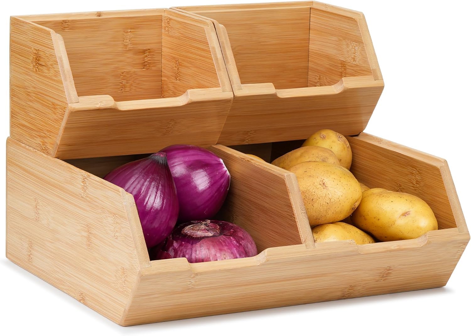 3 Pack Stackable Bamboo Pantry Storage Bins