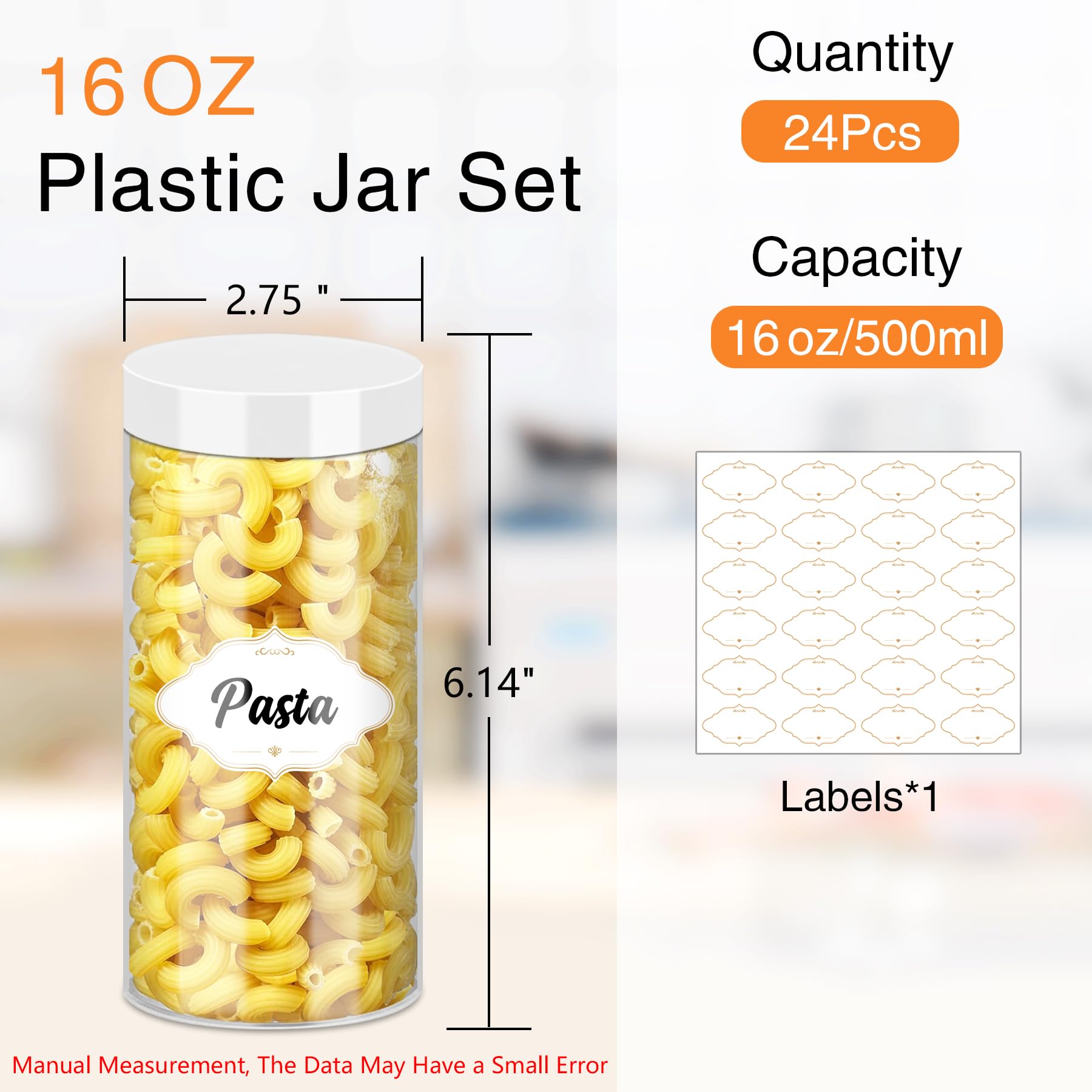 Plastic Jars with Lids 16 OZ (24 Count)