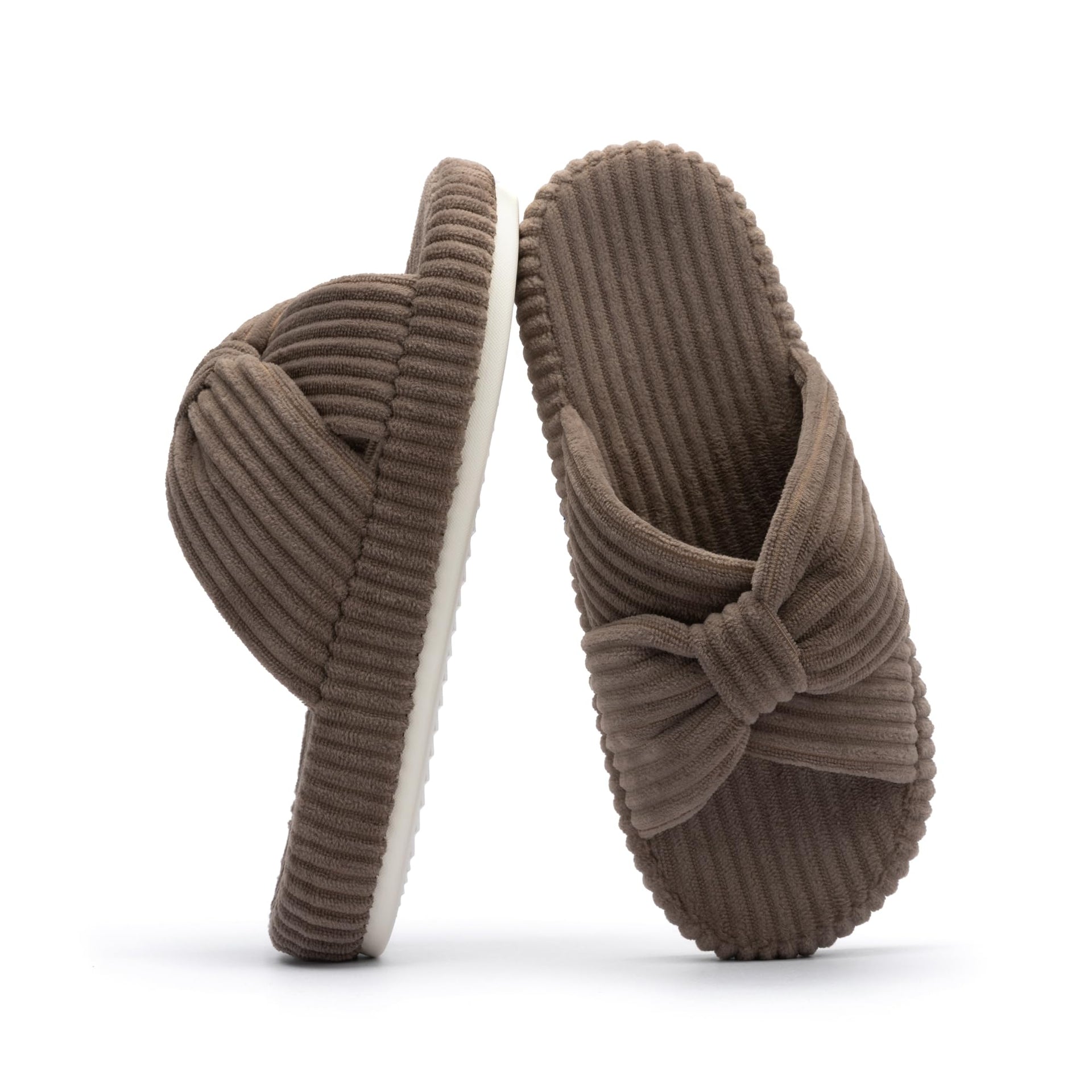 Slippers for Women Memory Foam House Bedroom Corduroy Bow Crossbands Slipper Shoes Comfy Trendy Gift Slippers BrownSize 9 10 8.5