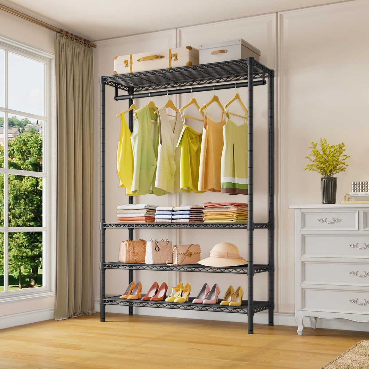 V1 Plus 4 Tier Clothes Rack with Shelves