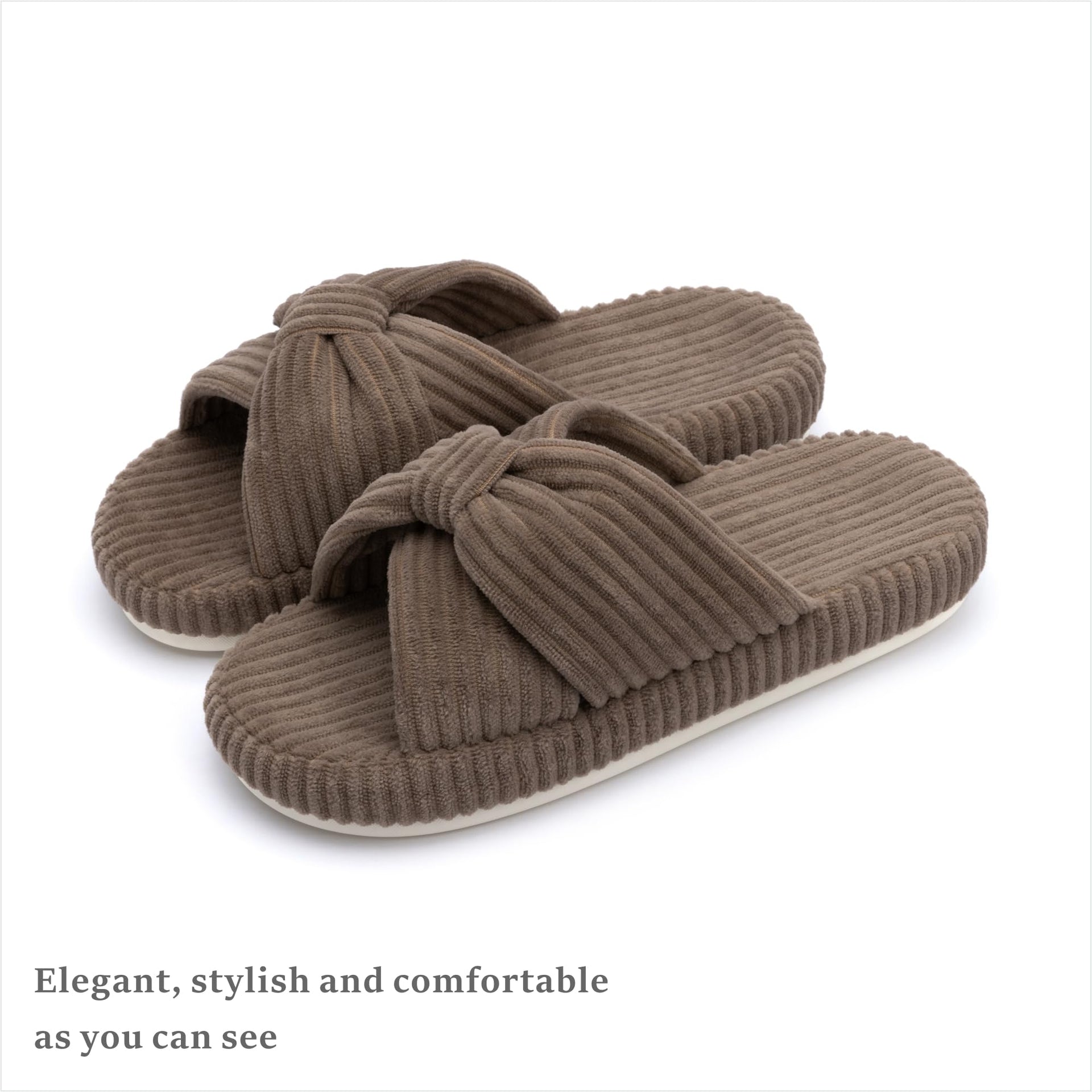 Slippers for Women Memory Foam House Bedroom Corduroy Bow Crossbands Slipper Shoes Comfy Trendy Gift Slippers BrownSize 9 10 8.5